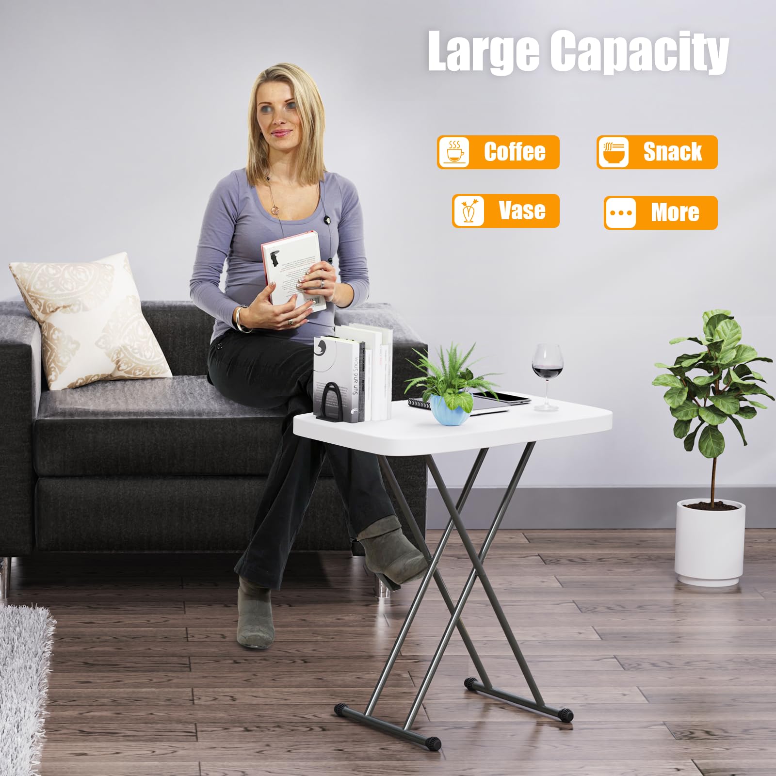 MELONGKAYLON Adjustable Folding Table, 38.2in Adjustable Height Laptop Desk TV Tray, 8.6LBS Indoor Outdoor Portable Lightweight Table with Foot Pads, for Kitchen Camping Barbecues Picnic Party, White