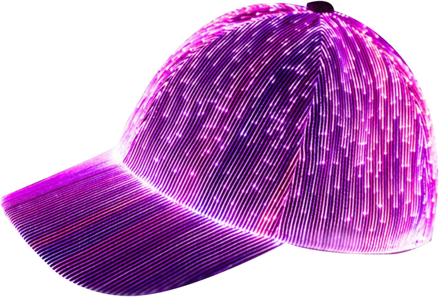 LED Light Up Baseball Cap, 7 Color Luminous Fiber Optic Hat, USB Charging, for Rave, Christmas, Hip Hop