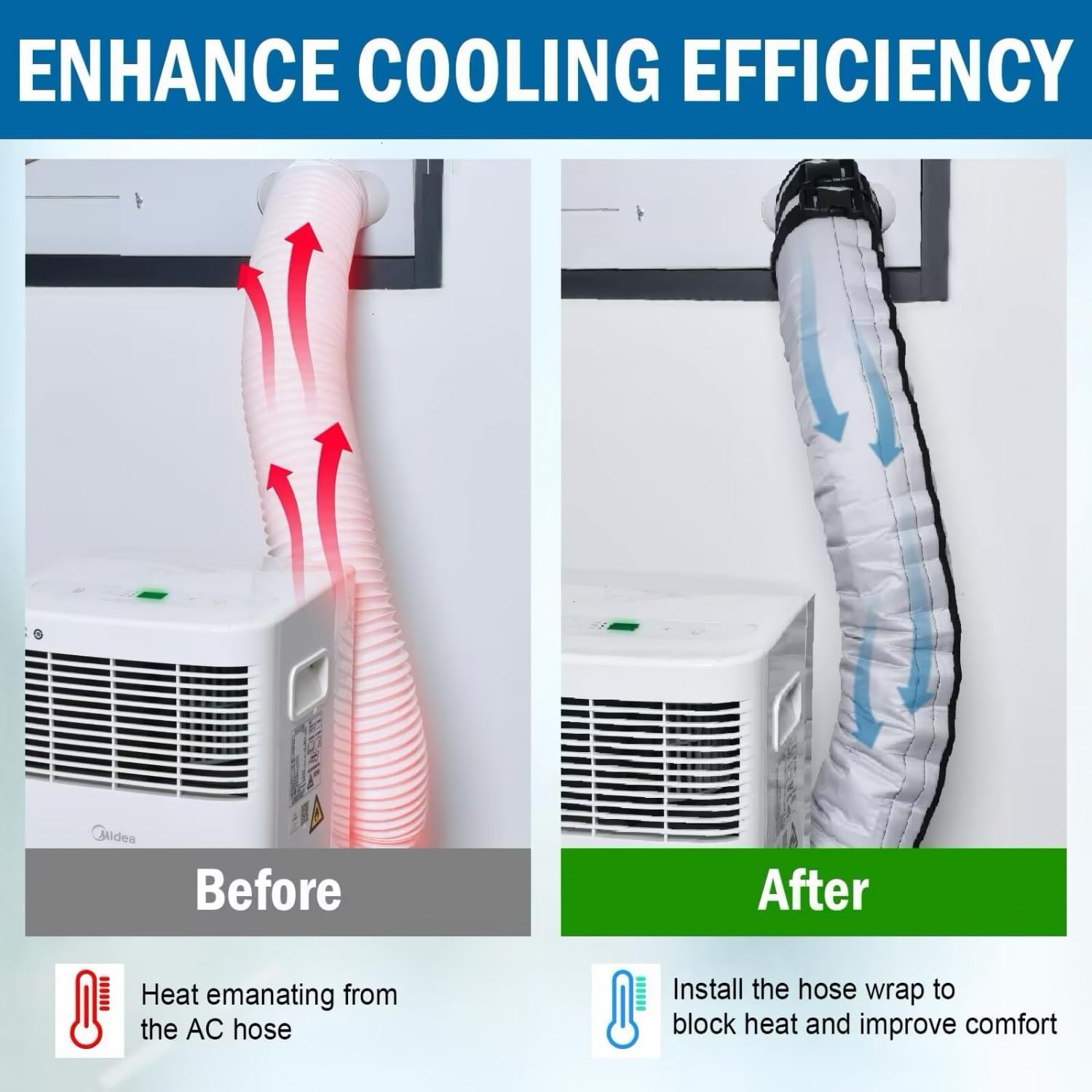 YoleShy 2 Pack Portable AC Hose Insulation Sleeve Thick Portable Air Conditioner Hose Cover Wrap for 5" & 5.9" Diameter Easy Installation AC Duct Insulation Wrap with 6 Adjustable Buckle Bands