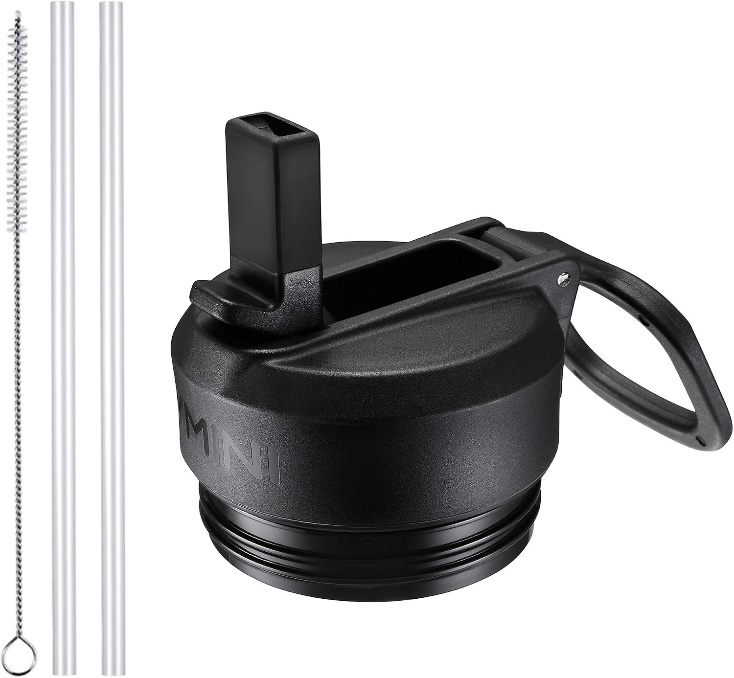 Vmini Straw Lid/Cap, Compatible with YETI Lid, RTIC Bottle Lid and More, Wide and Rotating Handle, Including Straws and Brush - Black