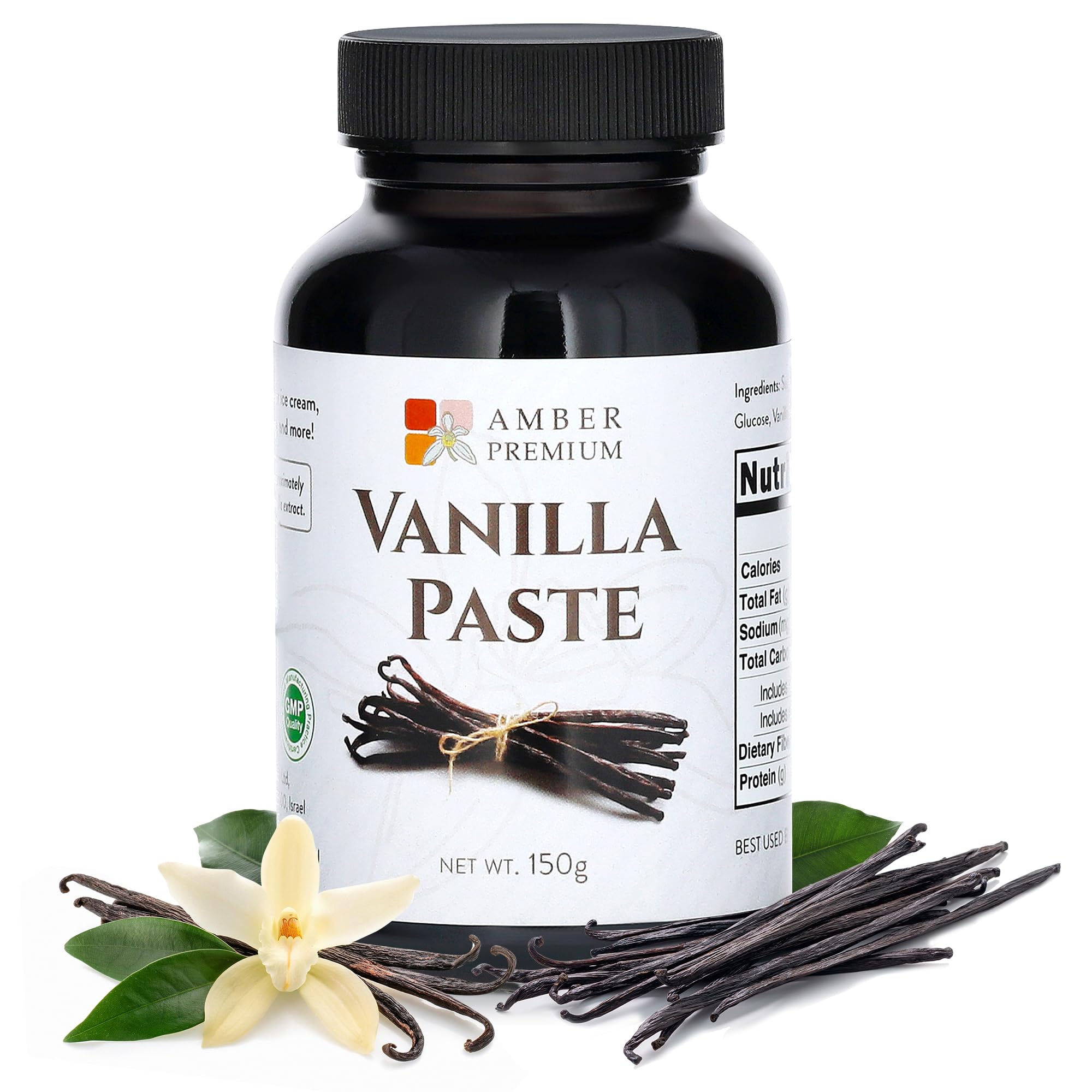 Amber Premium Pure Vanilla Bean Paste 150g / 4 fl oz (US) - Made with Authentic Madagascar Vanilla Extract - Vegan, Kosher, Chef Recommended for Baking, Desserts, and Pastries