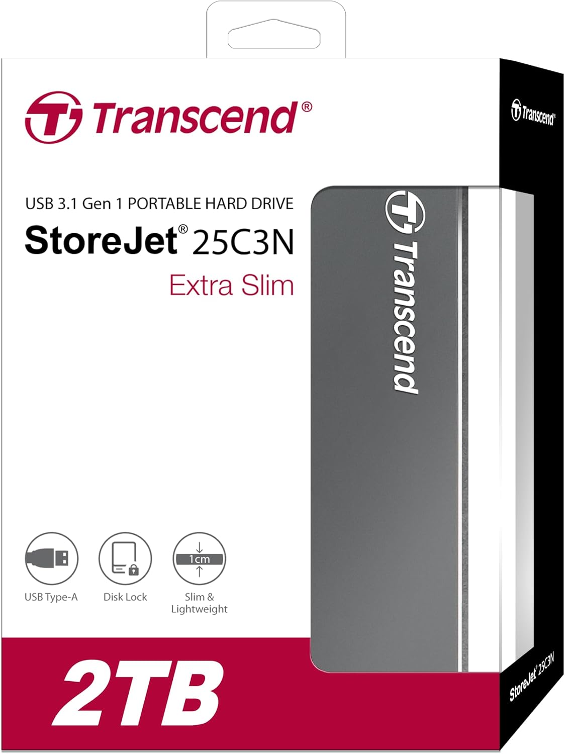 Transcend 2TB SJ25C3N, Portable External Hard Drive, sleek aluminum casing, Type A, Iron gray - TS2TSJ25C3N