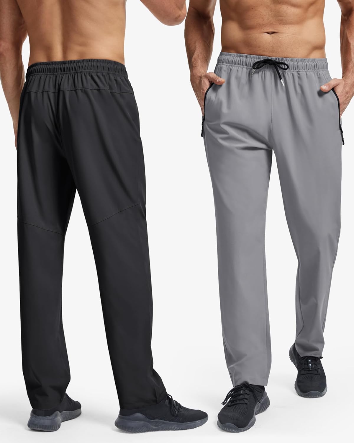 Men's Sweatpants with Zipper Pockets Open Bottom Lightweight Hiking Pants Elastic Waist Track Pants for Gym Workout - Image 2