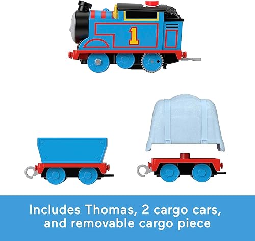 Vista 5 de Thomas & Friends Tren de juguete motorizado que habla con motor Thomas con sonidos y frases más carga para niños preescolares a partir de 3 años
