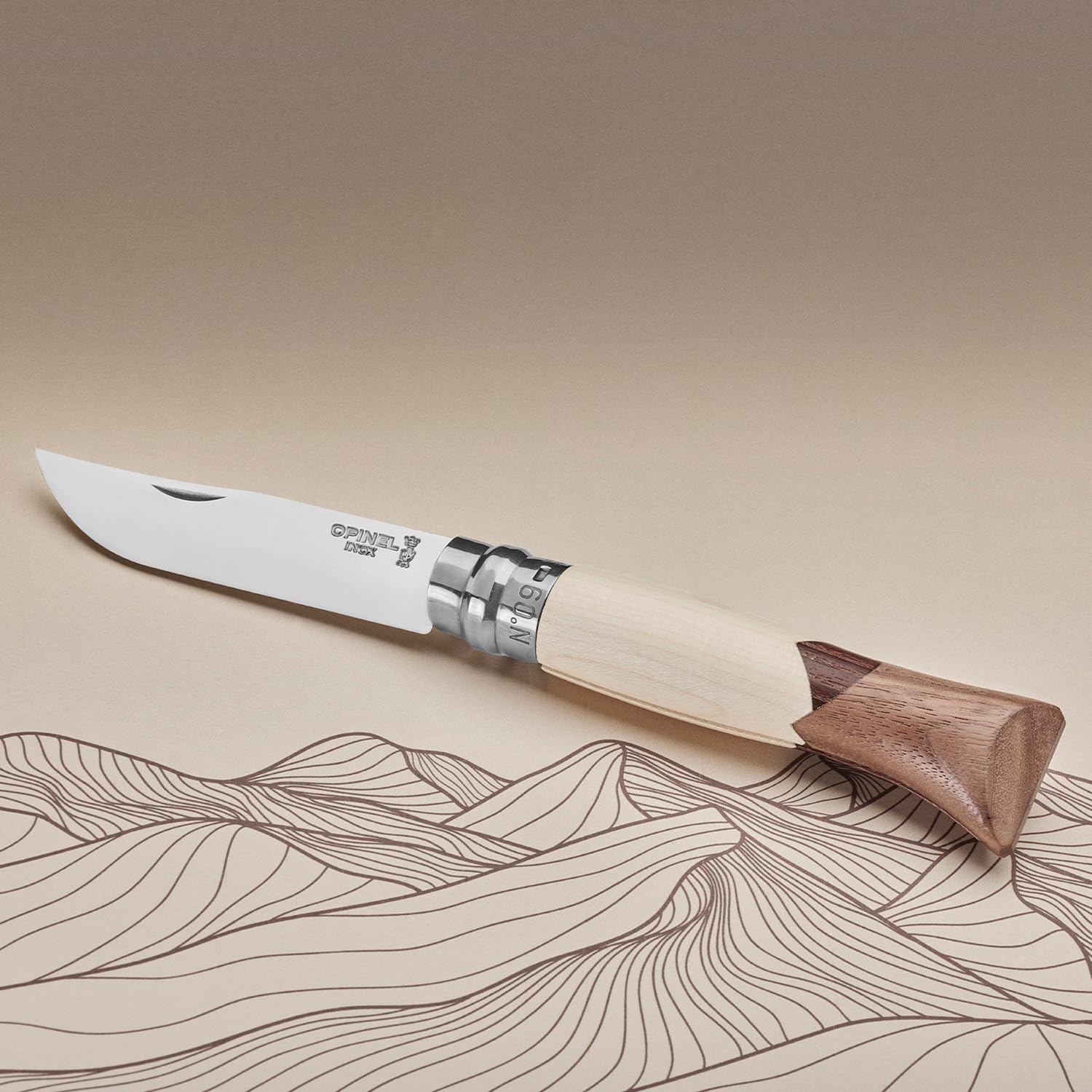 Opinel Taschenmesser No 09 Cime Limited Edition 9 cm Klappmesser mit 12C27 Edelstahlklinge und Holzgriff aus Ahorn Esche Walnuss, Virobloc Verriegelung