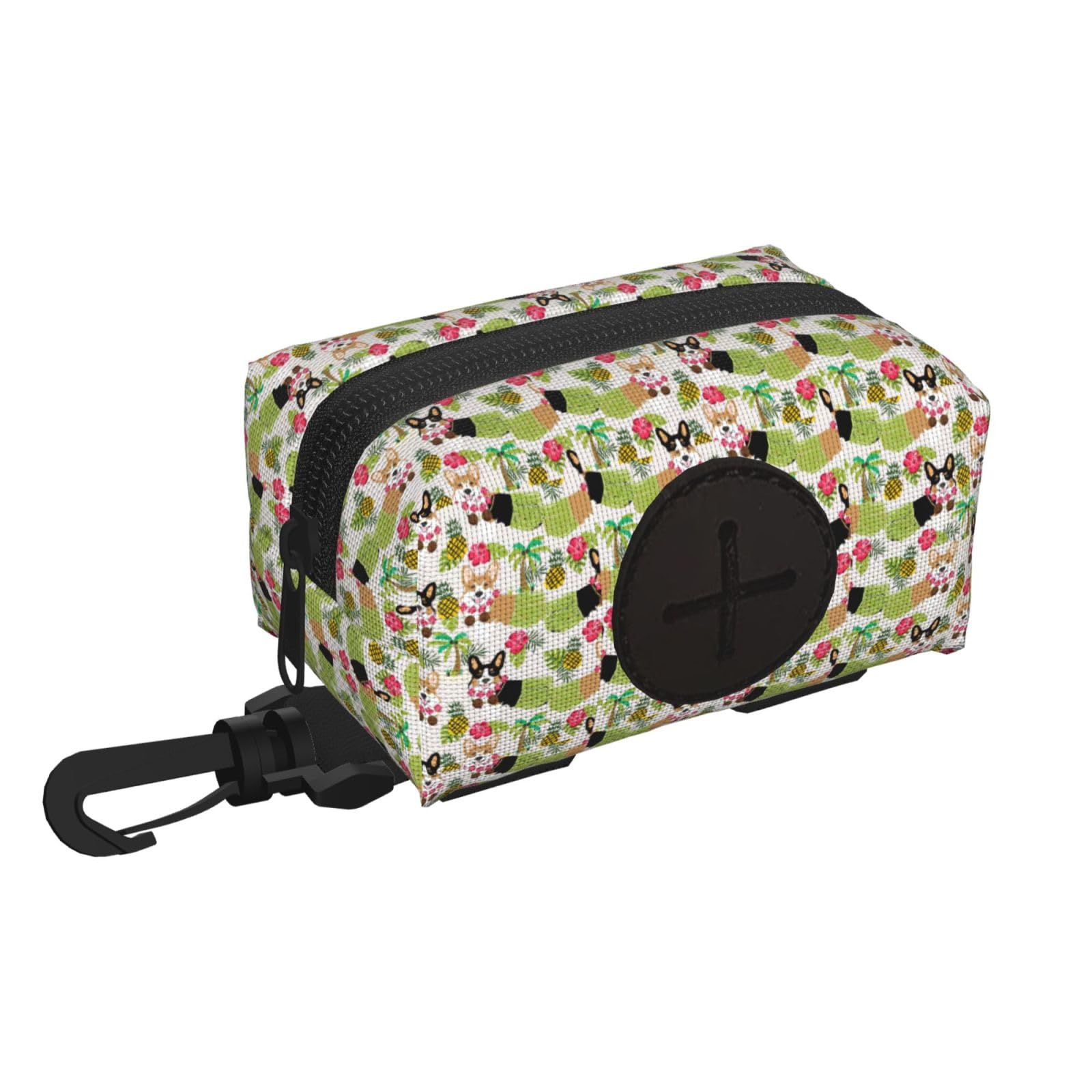 Pphgut Black Corgi Hawaiian Tropical Summer Pineapple Print Waterproof Pet Waste Treat Bag Outdoor Walking Hiking Pouch Camping Accessory