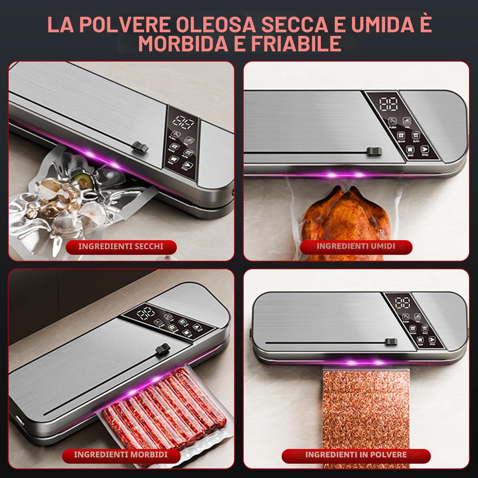 Macchina sottovuoto per alimenti professionale UV, 15L/Min sigillatore a vuoto con 100 sacchetti sottovuoto inclusi, sottovuoto per alimenti per cottura sous-vide