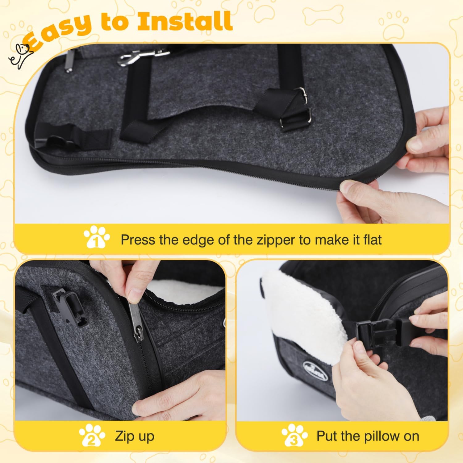 Nobleza Dog Car Seat for Center Console, Detachable Console Pet Seat for Small Puppy Cat Kitten with Safety Protective Hooks, Adjustable Straps Storage Pocket & Safety Leash for Outdoor Travel