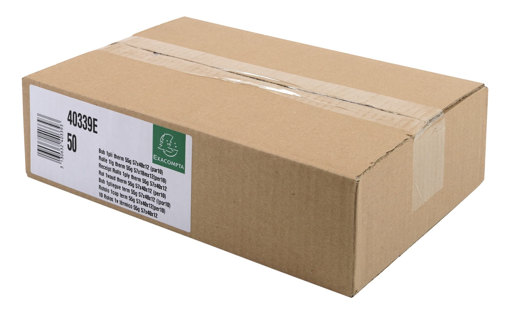 Exacompta 40339E - Scatola da 50 bobine per biglietti di carte di credito 57x40 mm, 1 piega termica 55g / m2 senza BPA, Lunghezza (+ o - 2 m): 18 m