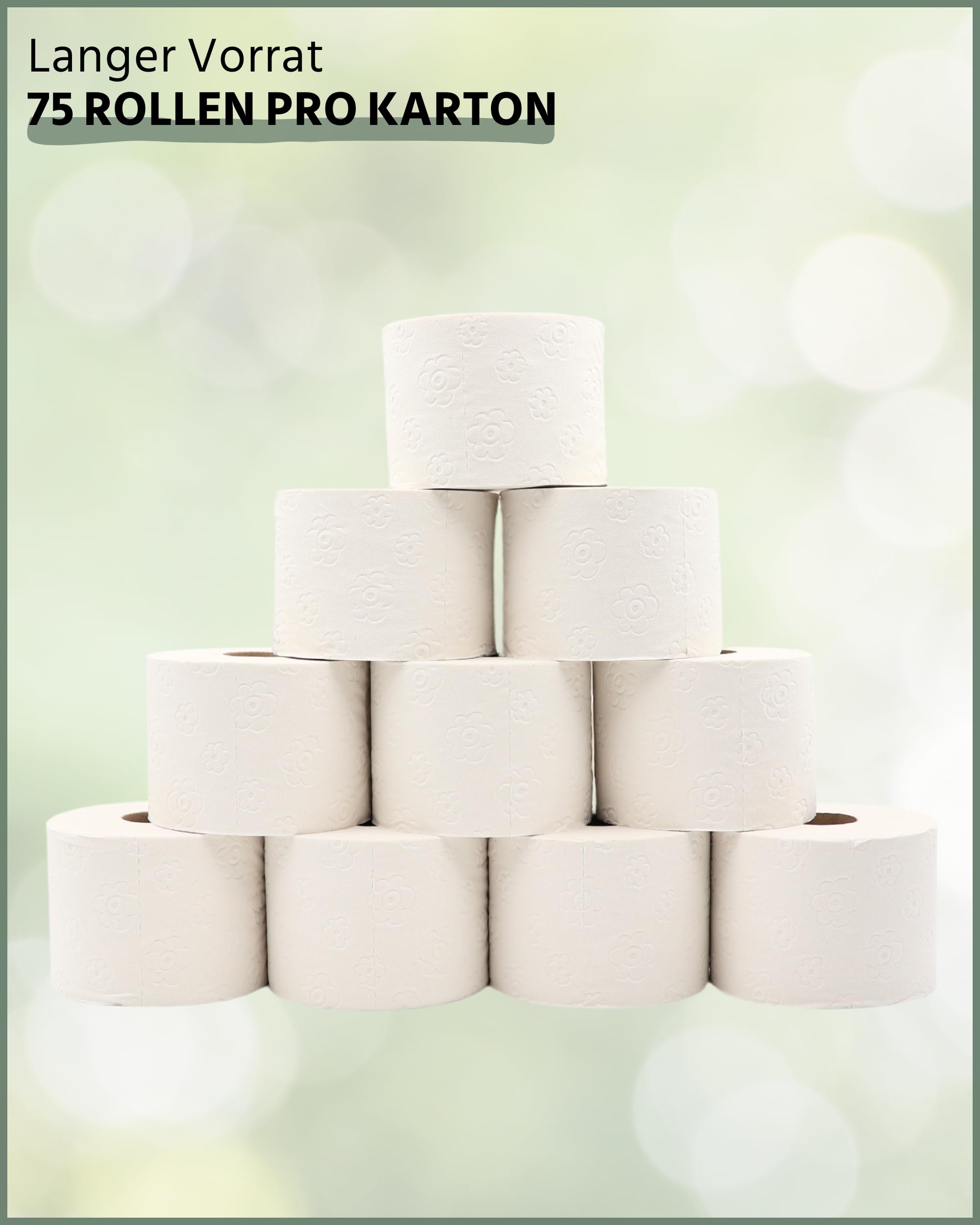 œcolife Toilettenpapier Box Recycling, 3-lagig, 75 Rollen x 180 Blätter, Großpackung für Gewerbe und Haushalt, Recyclingpapier