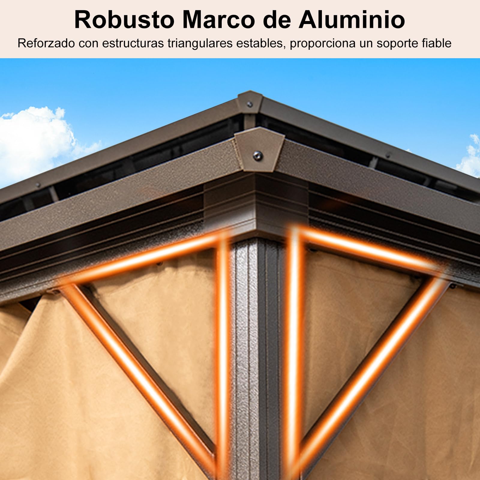 COSTWAY Carpa de Jardin 354 x 294 cm, Pabellón con 4 Mosquiteras, Cortinas, Techo Metálico Doble Galvanizado, Estructura de Aluminio, Cenadores para Jardin Terraza