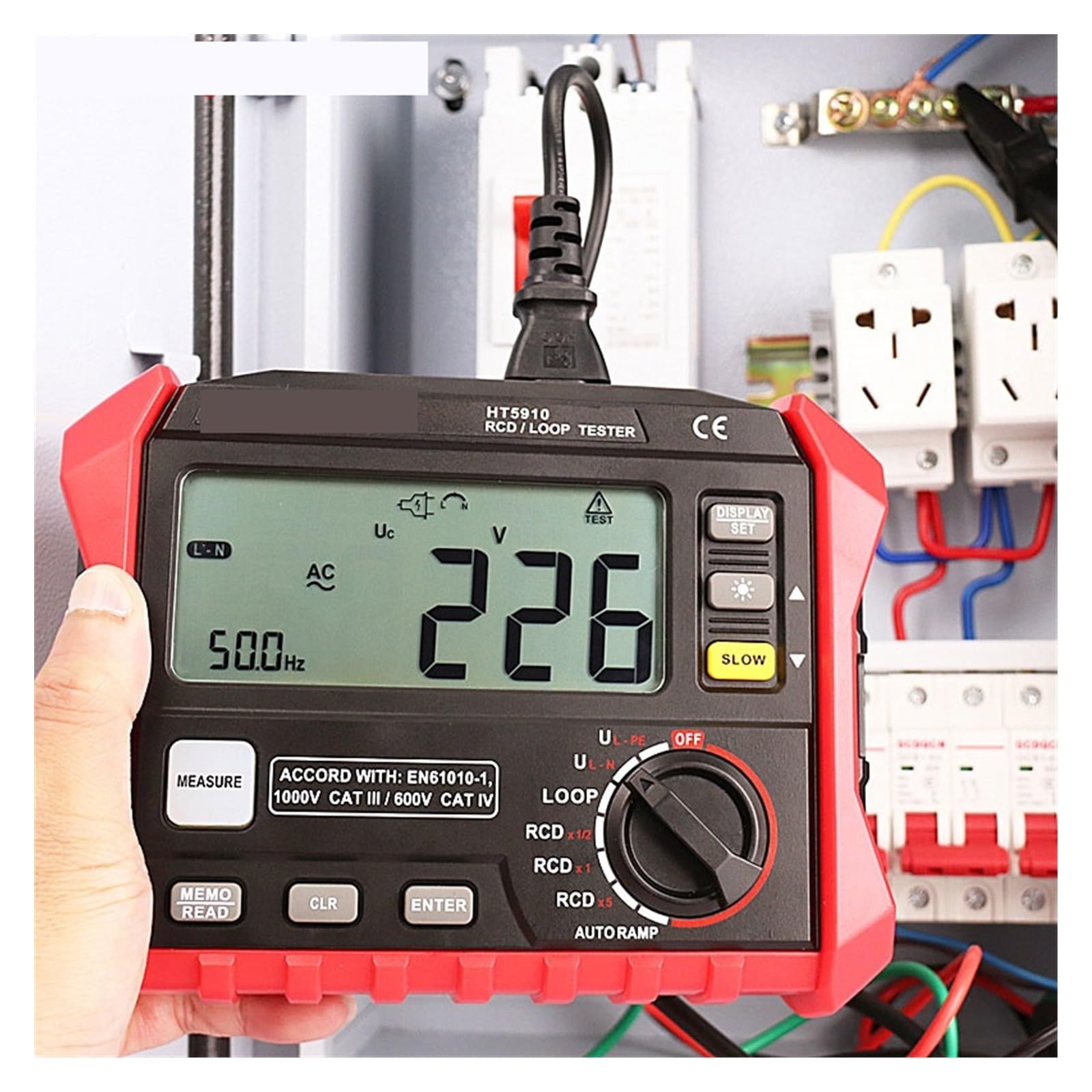 Medidor de resistencia, Medidor De Resistencia Digital LCD Grande 4,7 Pulgadas RCD/probador Bucle 1000 Almacenamiento Datos 0~440V Probador Interruptor Fuga(2302)