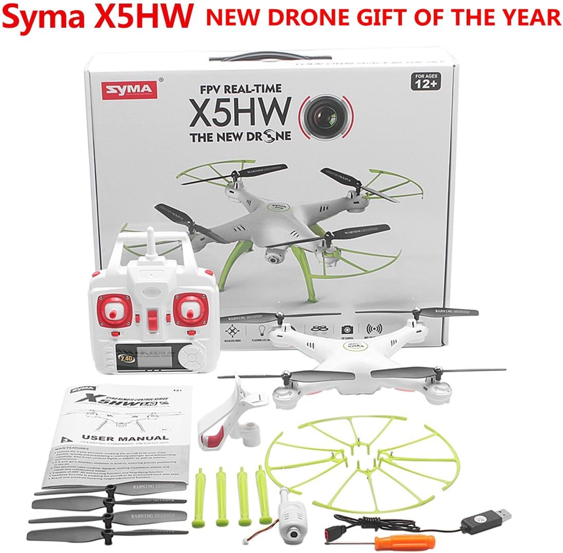 SYMA X5HW RC Quadcopter Drone with WiFi FPV Real-time Transmission Camera Barometer Altitude Hold Headless, White