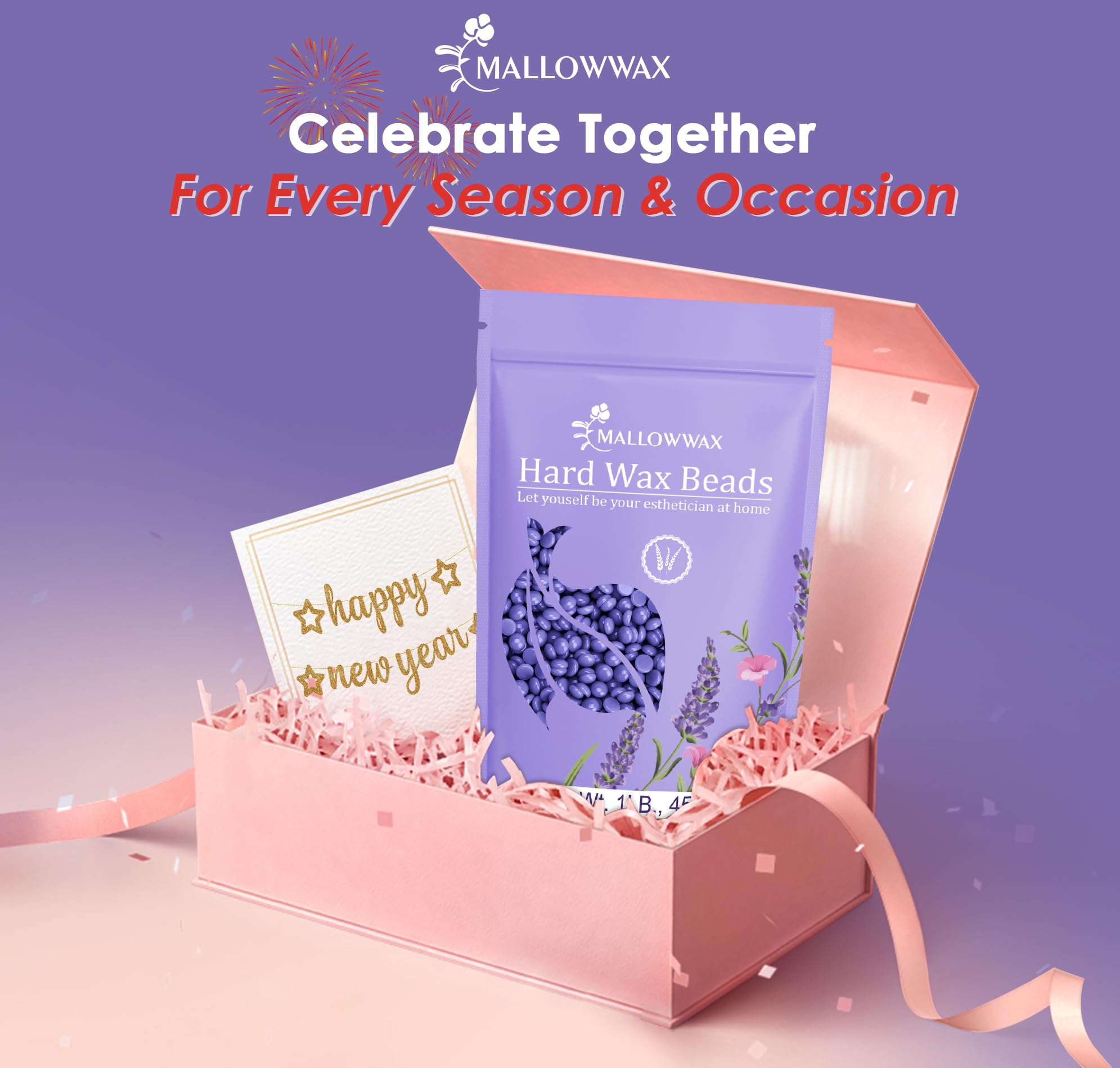 Mallowwax Hard Wax Beads, Wax Beans for Hair Removal, Natural Lavender, Stripless, Coarse Body Hair Specific - Ideal for Bikini, Brazilian, Legs, Underarms, Chest, 16 Ounce