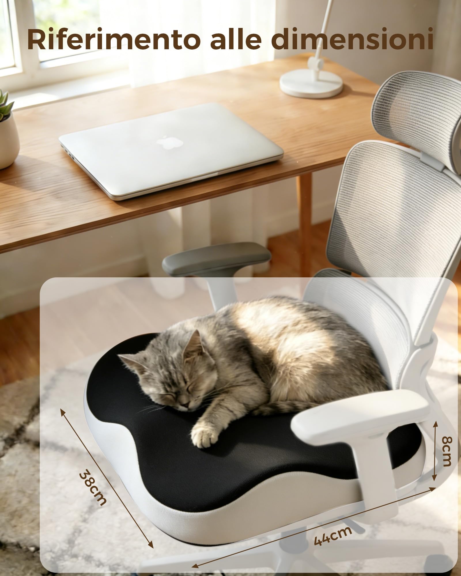 Feagar Cuscino Sedia Ufficio in Memory Foam Alta Densità per 60-90kg | Con pratica maniglia e fondo antiscivolo. Ideale per seduta prolungata, auto, home office e studio, comfort quotidiano.