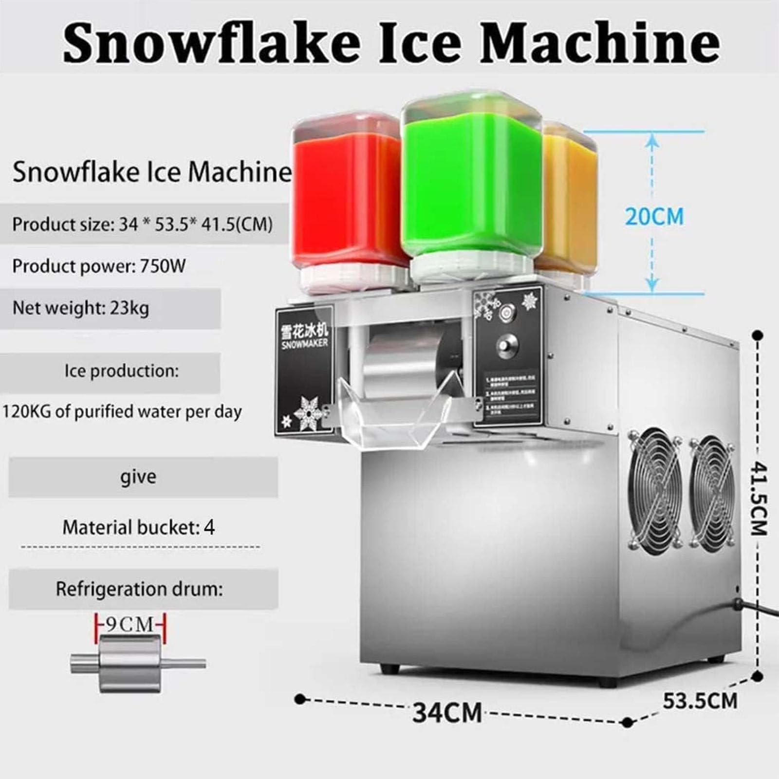 Machine à Glace électrique Automatique Commerciale Forme de Flocon de Neige, broyeur de Flocons de Neige 750W/1200W avec Plateau tournant électrique, pour Cocktails Bar/Lait,1200W