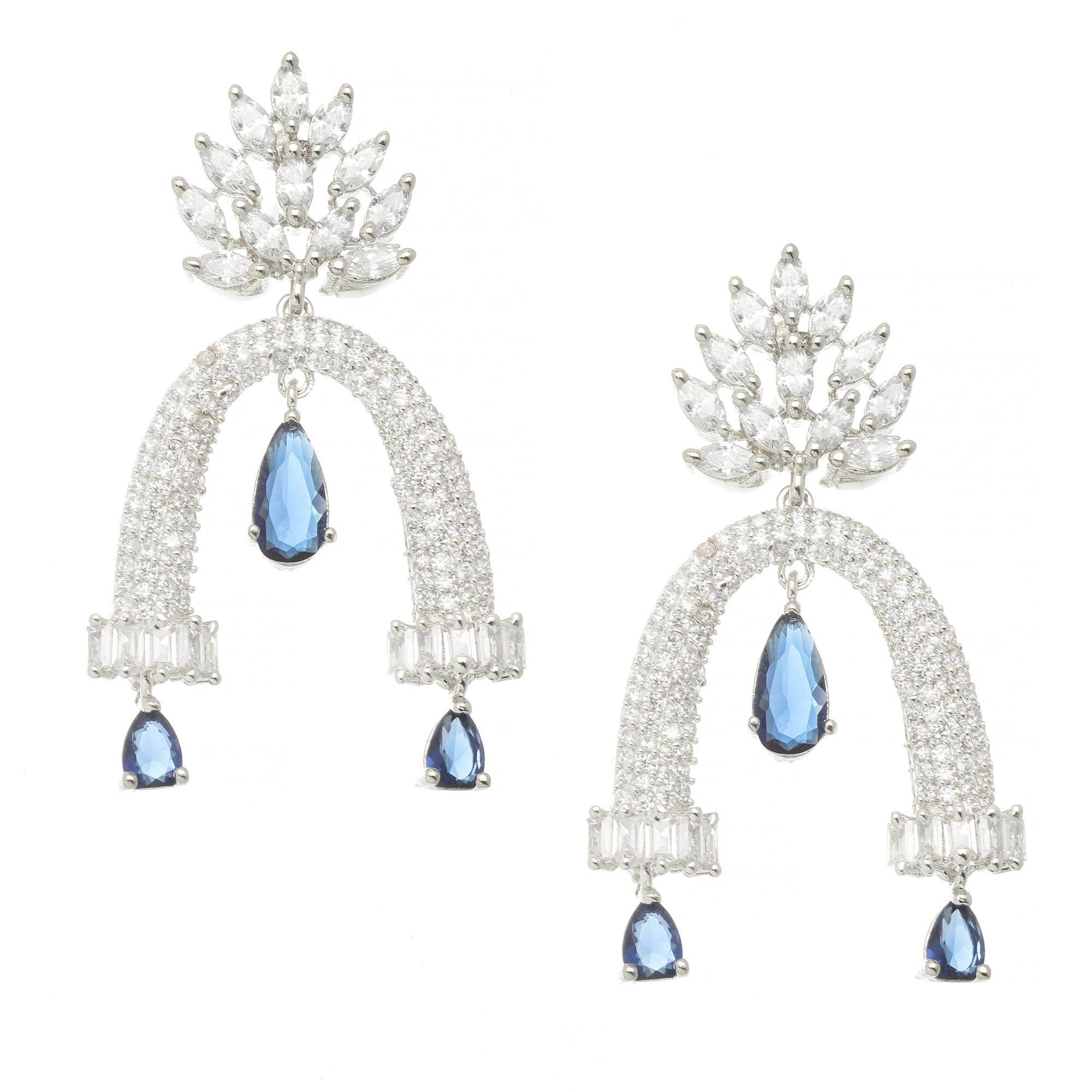 ZENEME Rhodium-Plated American Diamond Studded Quirky Handcrafted Drop Earrings For Girls and Women (Navy Blue) (B0CGD8V9SN) Amazon Price History, Amazon Price Tracker