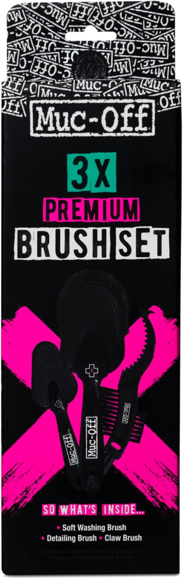 Muc-Off Premium Brush Set - Bike Cleaning Brushes for Chains, Frames, and Detailing - Durable Nylon Bristles and Ergonomic Design - 3 Brushes
