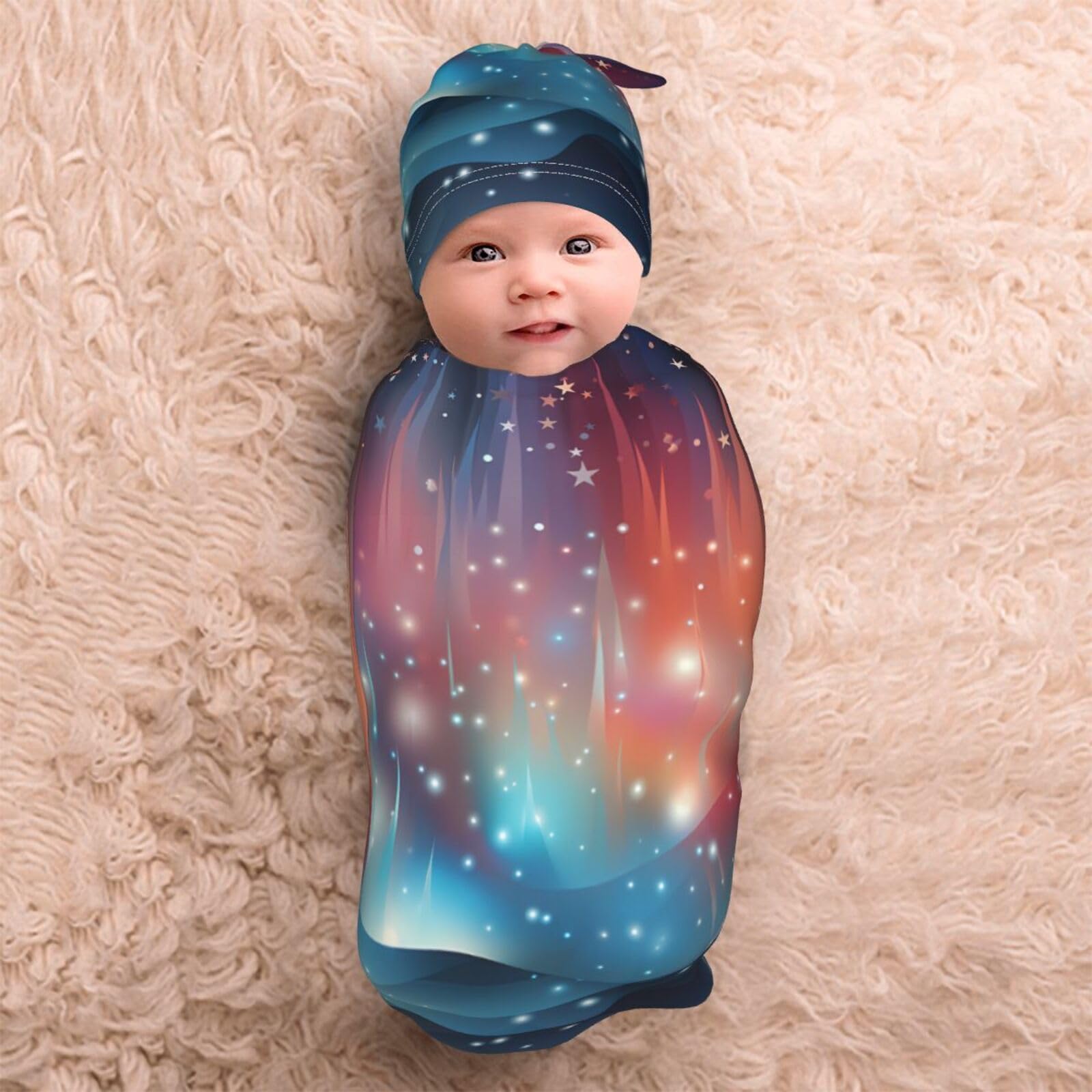 3D Stars zestaw koców i kapeluszy dla noworodków, przytulna chusta dla niemowląt, malucha, komfort, 29 x 53 cm