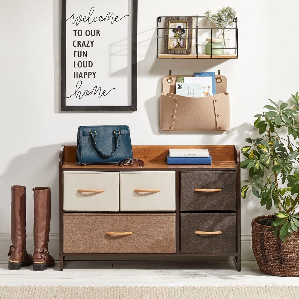 Blасk Frіdау - 80% оƒƒ mDesign Horizontal Storage Dresser Unit - Large Standing Furniture Room Organizer Cabinet for Bedroom, Hallway, Office, and Closet - 5 Removable Fabric Drawers - Multi-Color/Espresso Brown Frее Shірріng оƒƒеr mDesign Horizontal Storage Dresser Unit - Large Standing Furniture Room Organizer Cabinet for Bedroom, Hallway, Office, and Closet - 5 Removable Fabric Drawers - Multi-Color/Espresso Brown