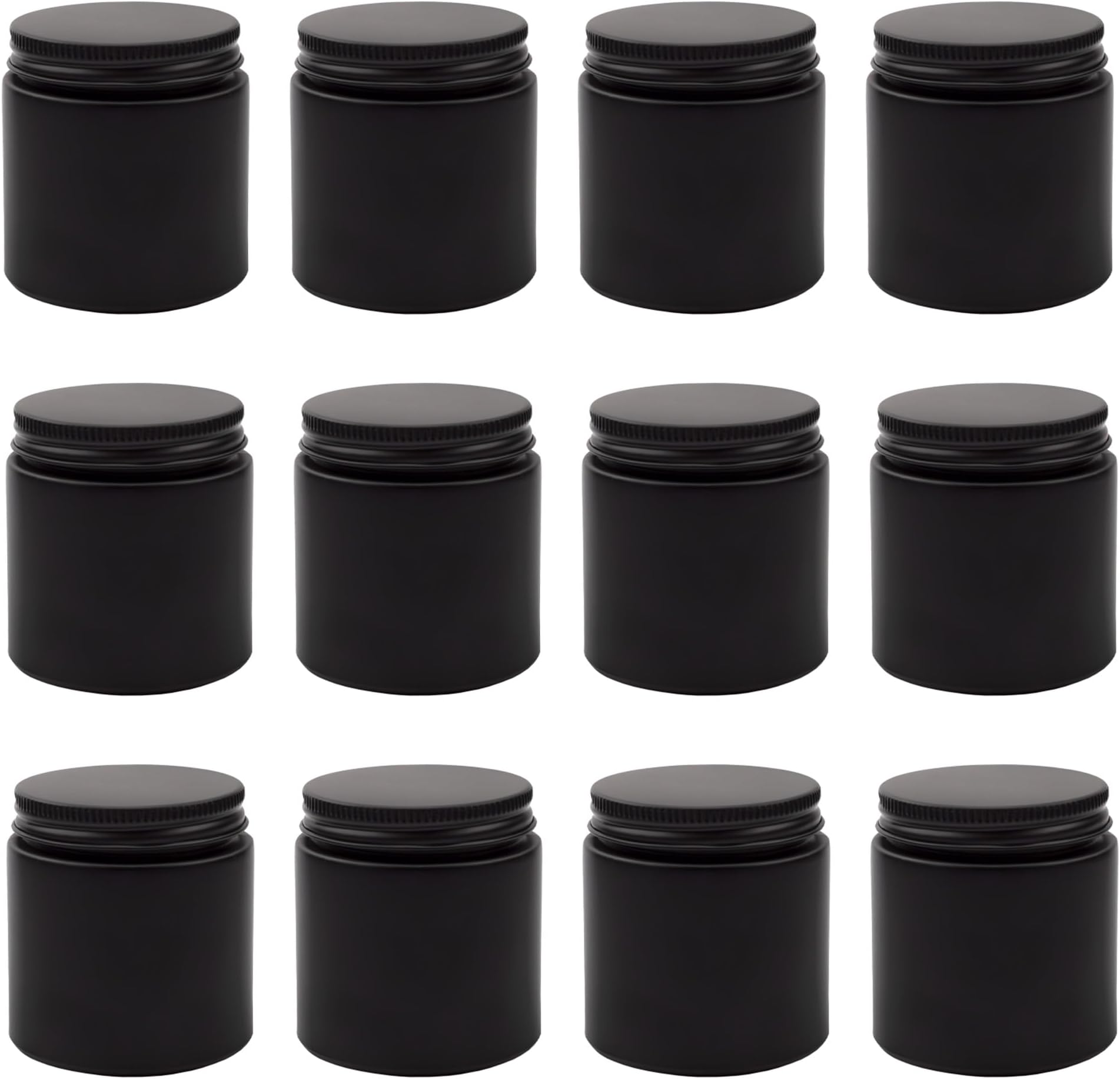 Cornucopia 4oz Black Coated Glass Jars (12-Pack); Cosmetic Jars with Black Metal Lids and Black Matte Exterior, 4-Ounce