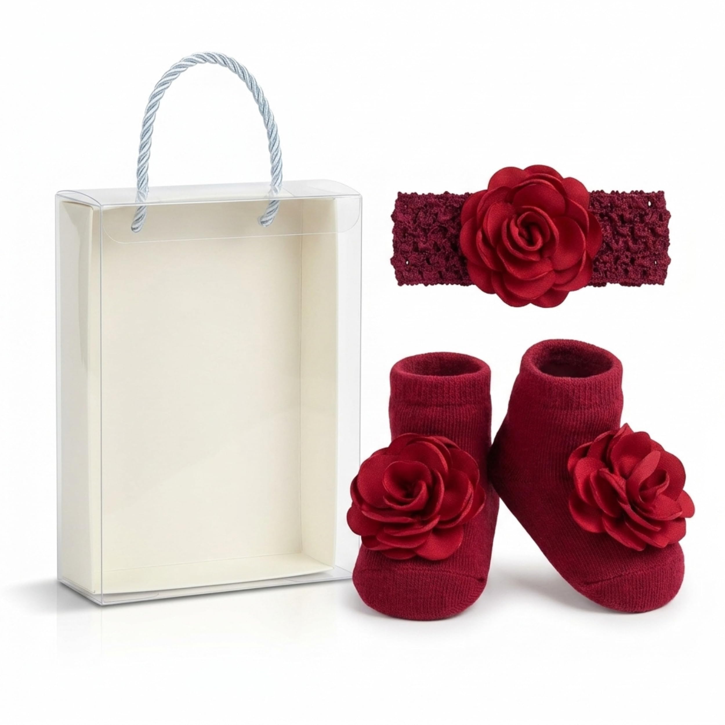 Baby Girls & Boys Soft Cotton Booties and Headband Set | Floral Design Matching Hairband for Infants | 0-6 Months Newborn Baby Gift Set (Pack of 1 Pair Shoes & 1 Headband)-image-5