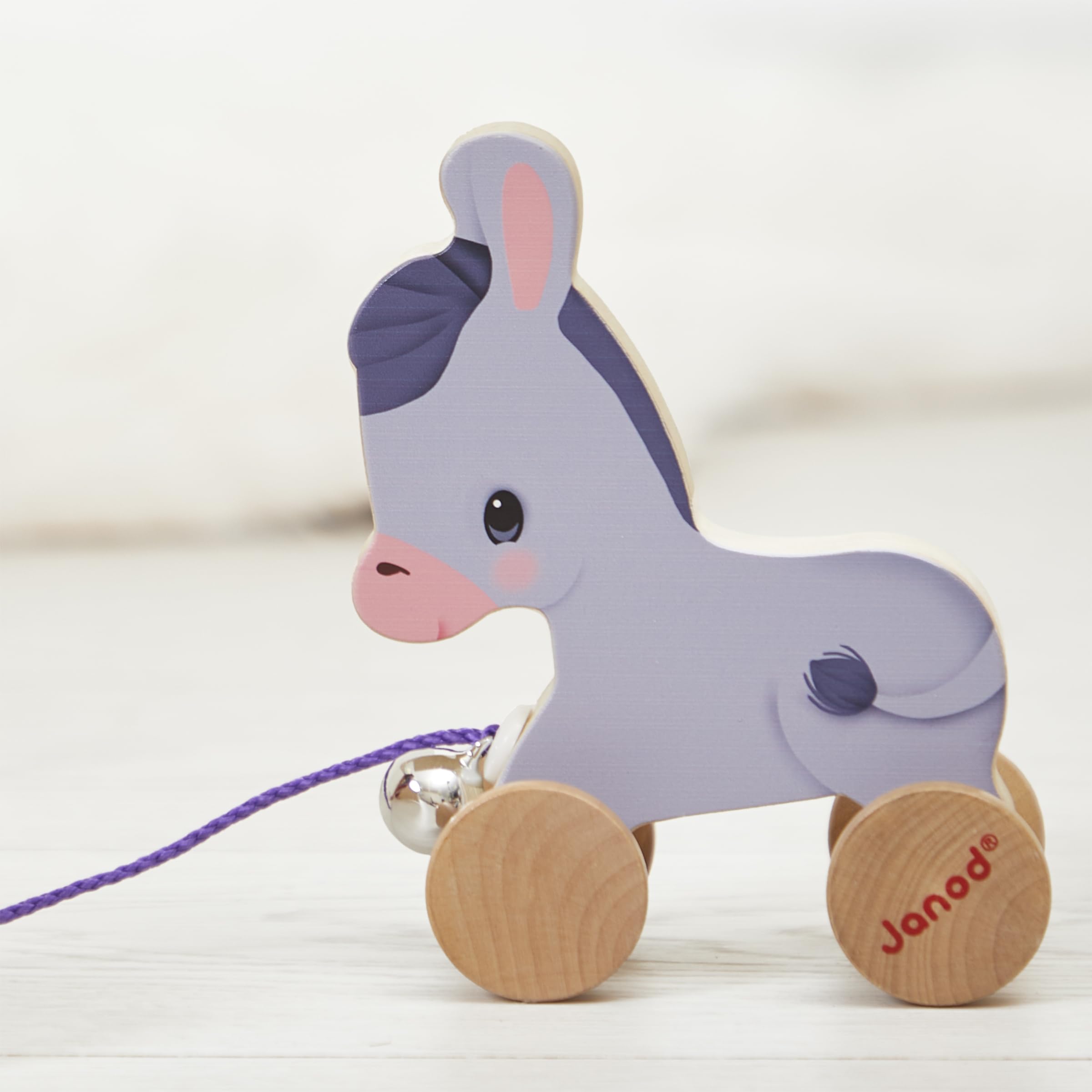 Janod, Wooden Walking Donkey with Tinkerbell, Pull and Push Toy, Motor Skills and Imagination Training - Image 4