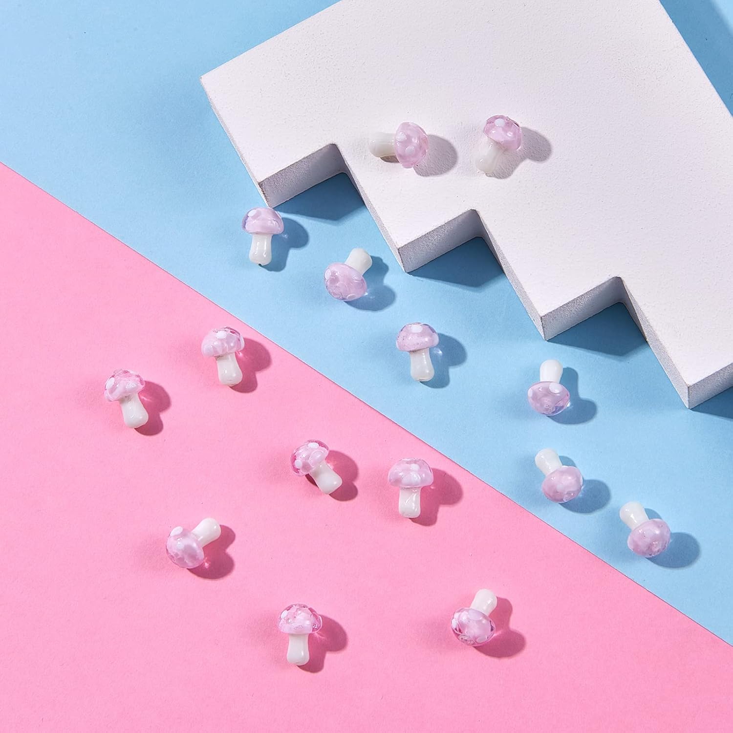 Ornaland 25 Pcs Pink Mushroom Glass Beads Charms Handmade Lampwork Loose Spacer Beads for Bracelets Necklaces Earrings Jewelry Making - Image 6