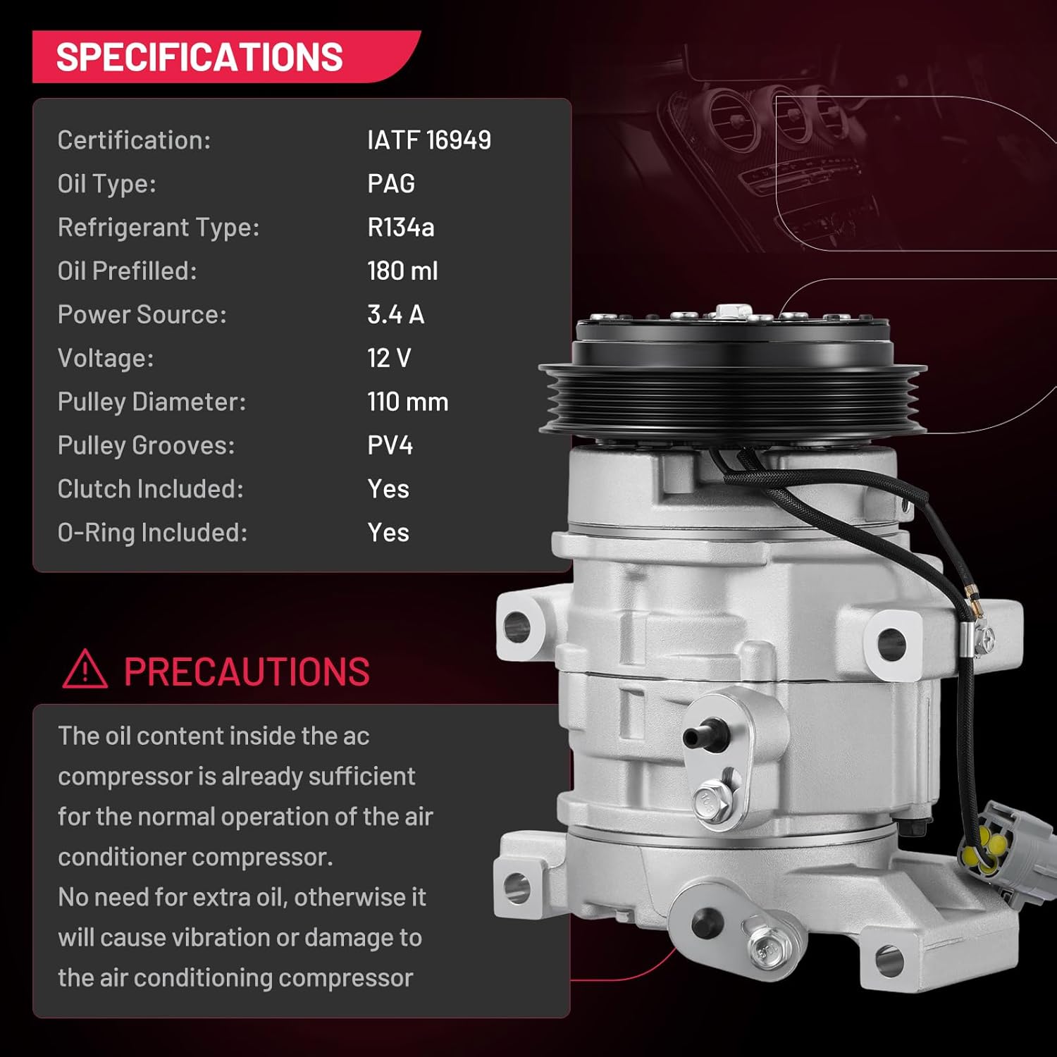 BDFHYK 1011063 Air Conditioning A/C Compressor with Clutch Compatible with Toyota Echo L4 1.5L 2000 2001 2002 2003 2004 2005