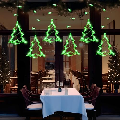 Miniatura 6 de Decoración de luces para árbol de Navidad, control remoto de 4.9 pies y tiempo, 8 modos de luz con pilas, 78 luces LED verdes para cortina de