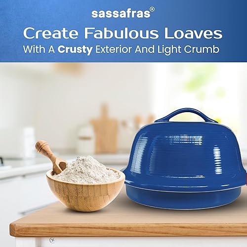 Miniatura 7 de Sassafras Superstone La Cloche Panera de gres con exterior acristalado azul y interior sin esmaltar, hornea un pan artesanal con corteza crujiente y