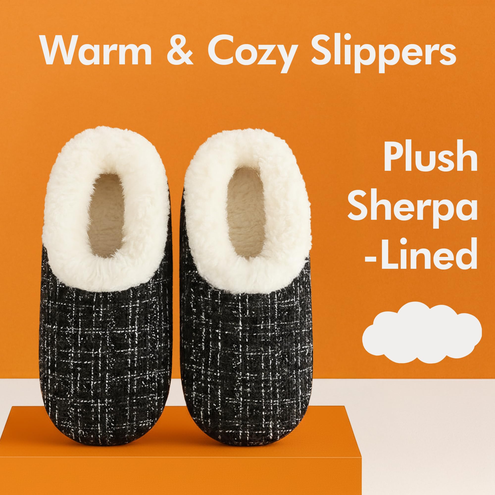 Snoozies Glitzernde Tweed-Hausschuhe für Damen mit Sherpa-Futter, Memory-Schaum-Hausschuhe, rutschfeste Sohle