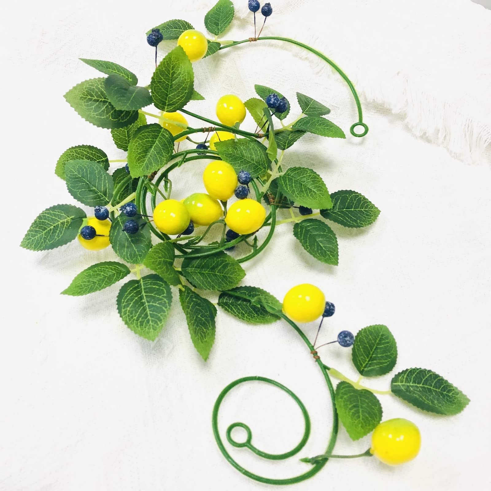 Artificial Lemon Berry Garland, 2 Pack 15 FT Fake Lemon Vine Hanging Flowers Plants Faux Fruit Berries Wreath for Wedding Home Garden Office Hotel Party Craft Art Decoration (Small Lemon Blueberry)