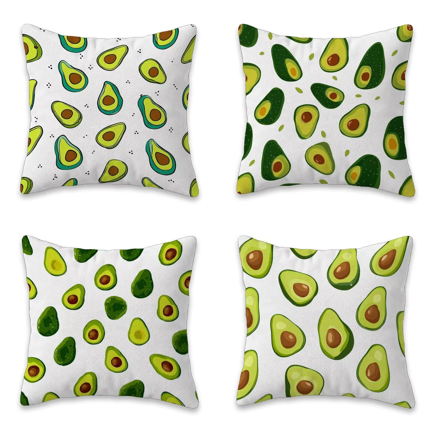 Lot de 4 Housses de Coussins 65x65 cm Avocat, Housse Coussin Decoratif en Peluche Courte, Carré Coussin Exterieur Impermeable, Coussins Canapé pour Lit Chambre Salon Maison Deco Vert L-G615
