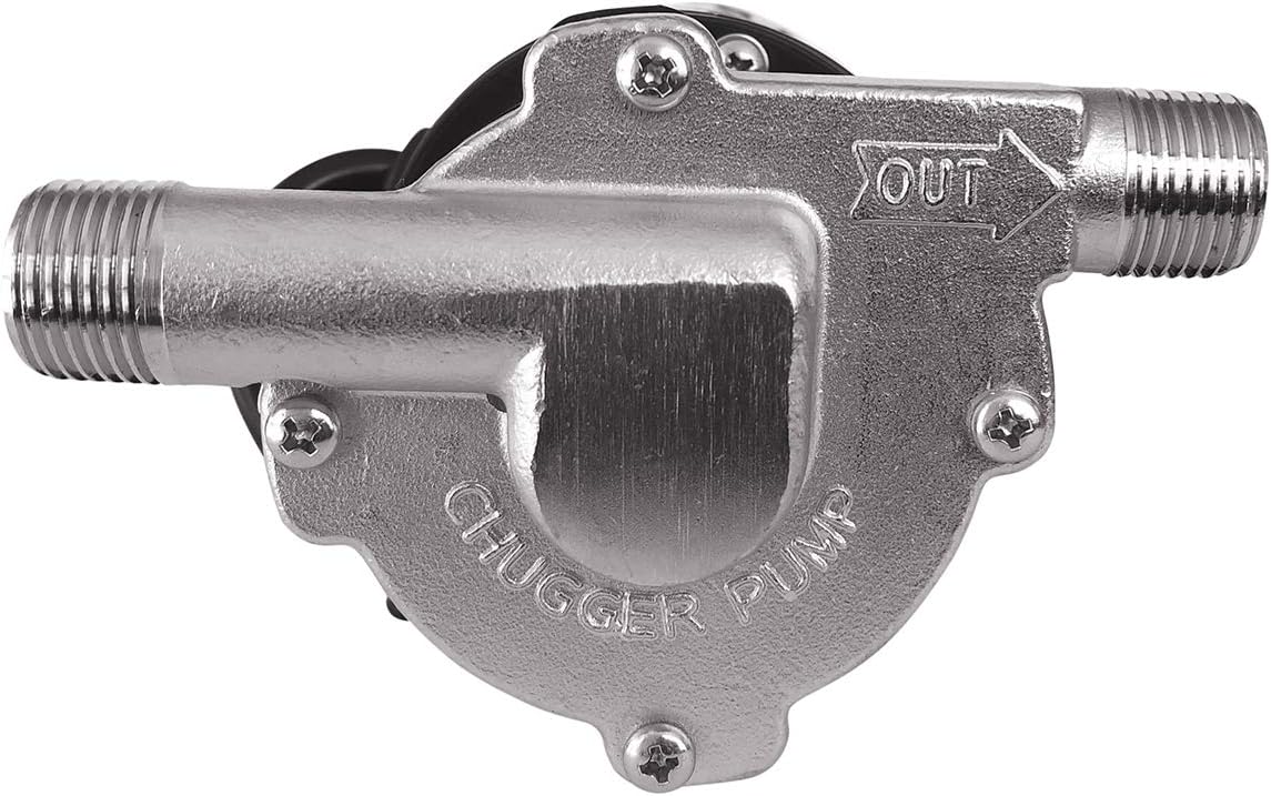 CHUGGER PUMP XCPSS-IN-1 X-DRY with Run Dry Protection, SS 115 Volt Inline Home Brewing System Beer Pump, 55" Cord w/Plug, 1/2" MPT Connections, ETL-Certified, US Food Compliant Materials