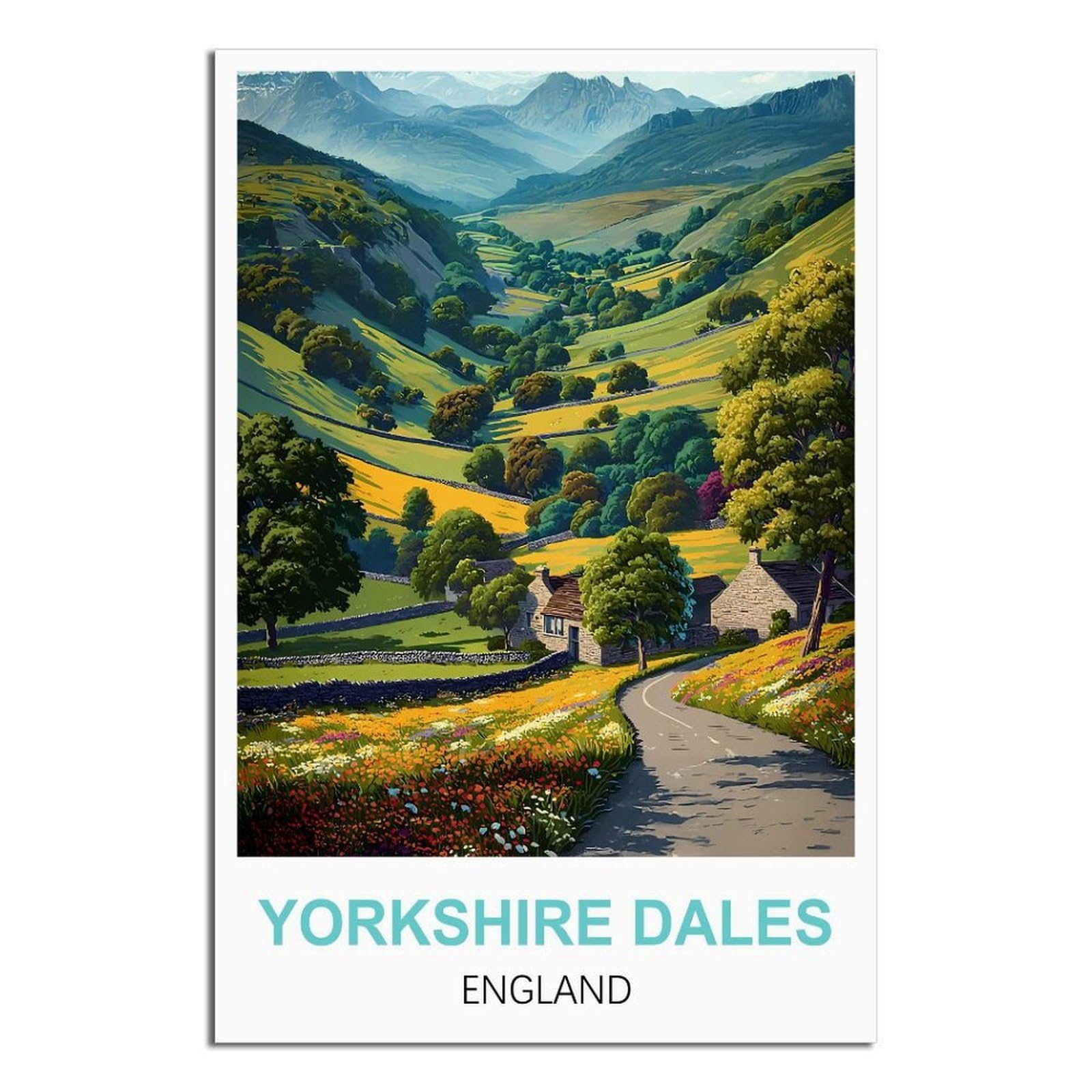 Sljgineu Unframe-Style Yorkshire Dales England Vintage Travel Posters 24X36inch(60X90cm) Canvas Wall Art Print Modern Painting Poster For Living Room Decor