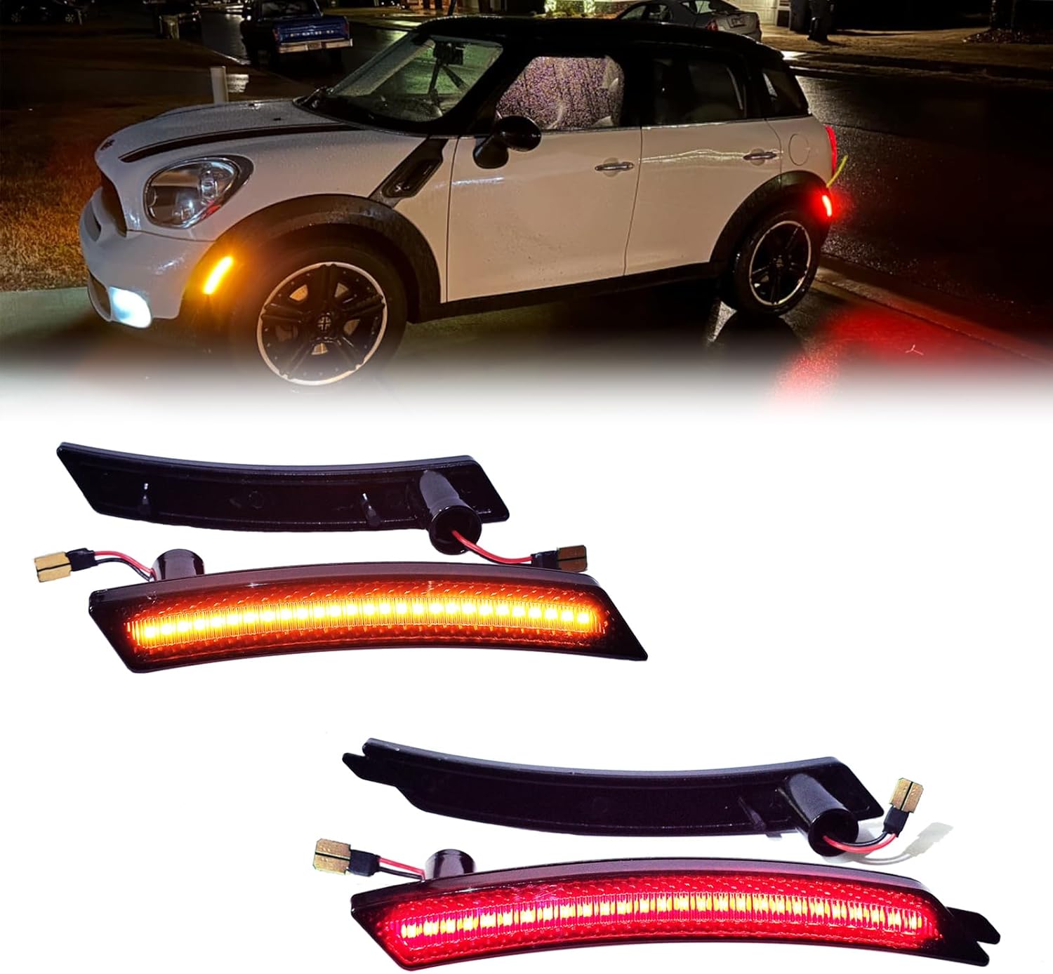 LED Side Marker Light Kit with Smoked Lens for 2007-2014 MINI Cooper R55 R56 R57 R58 R59 R60 R61, Front and Rear Sidemarker Lamp Replacement