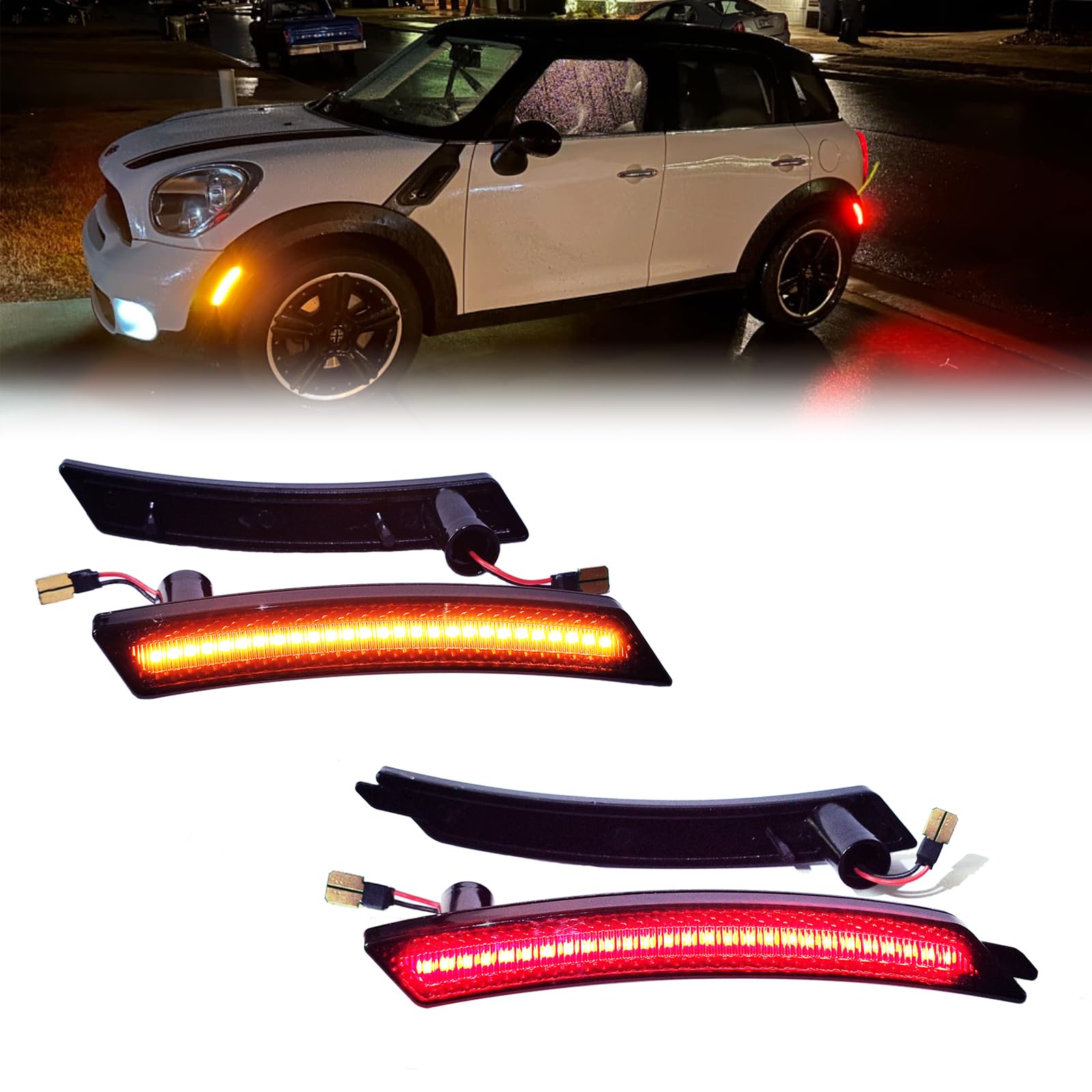 Venyeeda LED Side Marker Light Kit with Smoked Lens for 2007-2014 MINI Cooper R55 R56 R57 R58 R59 R60 R61, Front and Rear Sidemarker Lamp Replacement