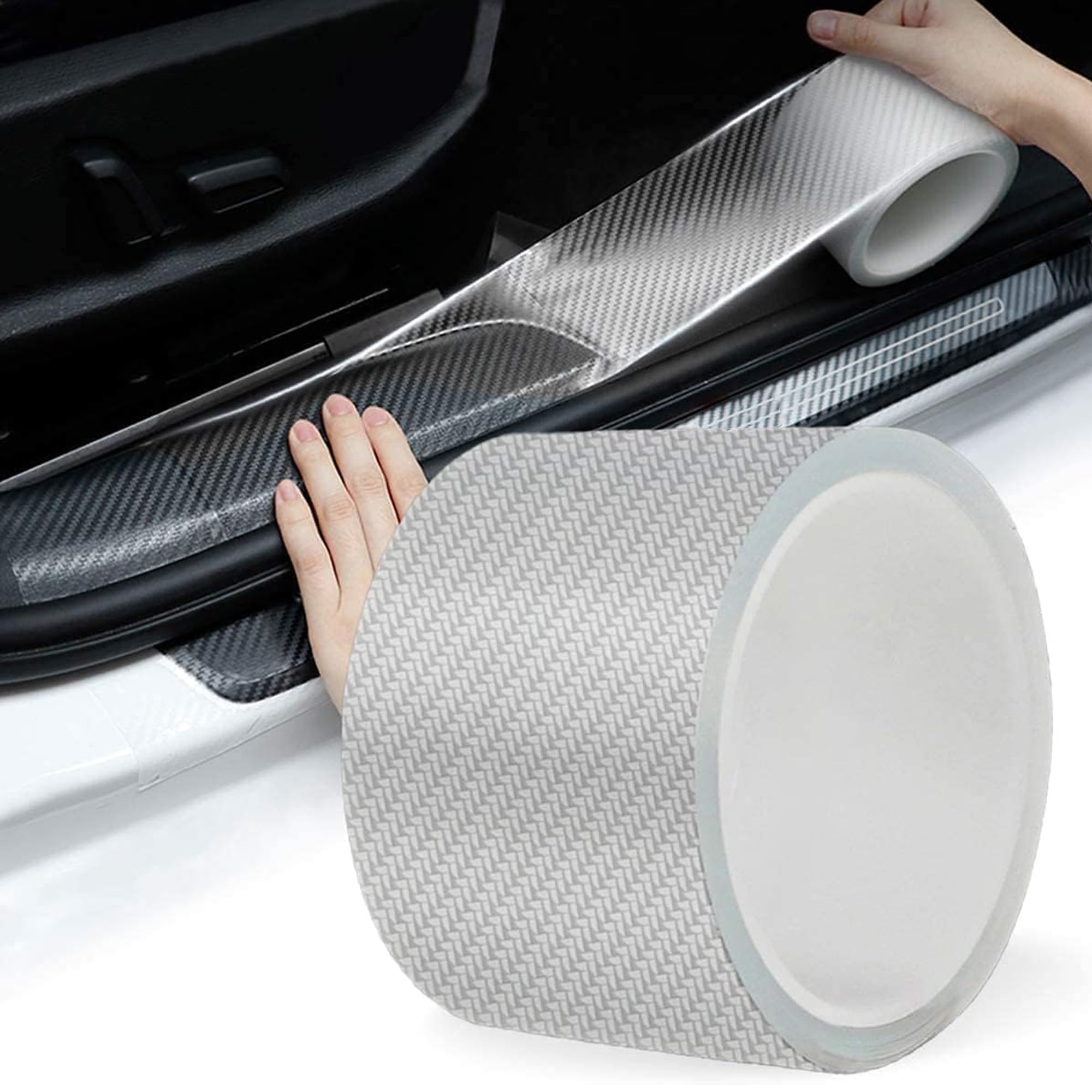 High Gloss Carbon Fibre Tape Roll | 3D Anti Scratch Self Adhesive Fiber Vinyl Wrap | Film Tape PPF For car Paint Protection, Interior Decoration, Door Sill & Bumper Guard 2" X 5M (Transparent)-picture-12