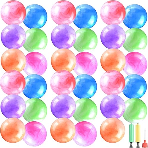 Uspeedy 35 bolas hinchables marmoleadas, bolas inflables de goma de 9 pulgadas con bomba para niños y adultos, playa, parque infantil, juegos de