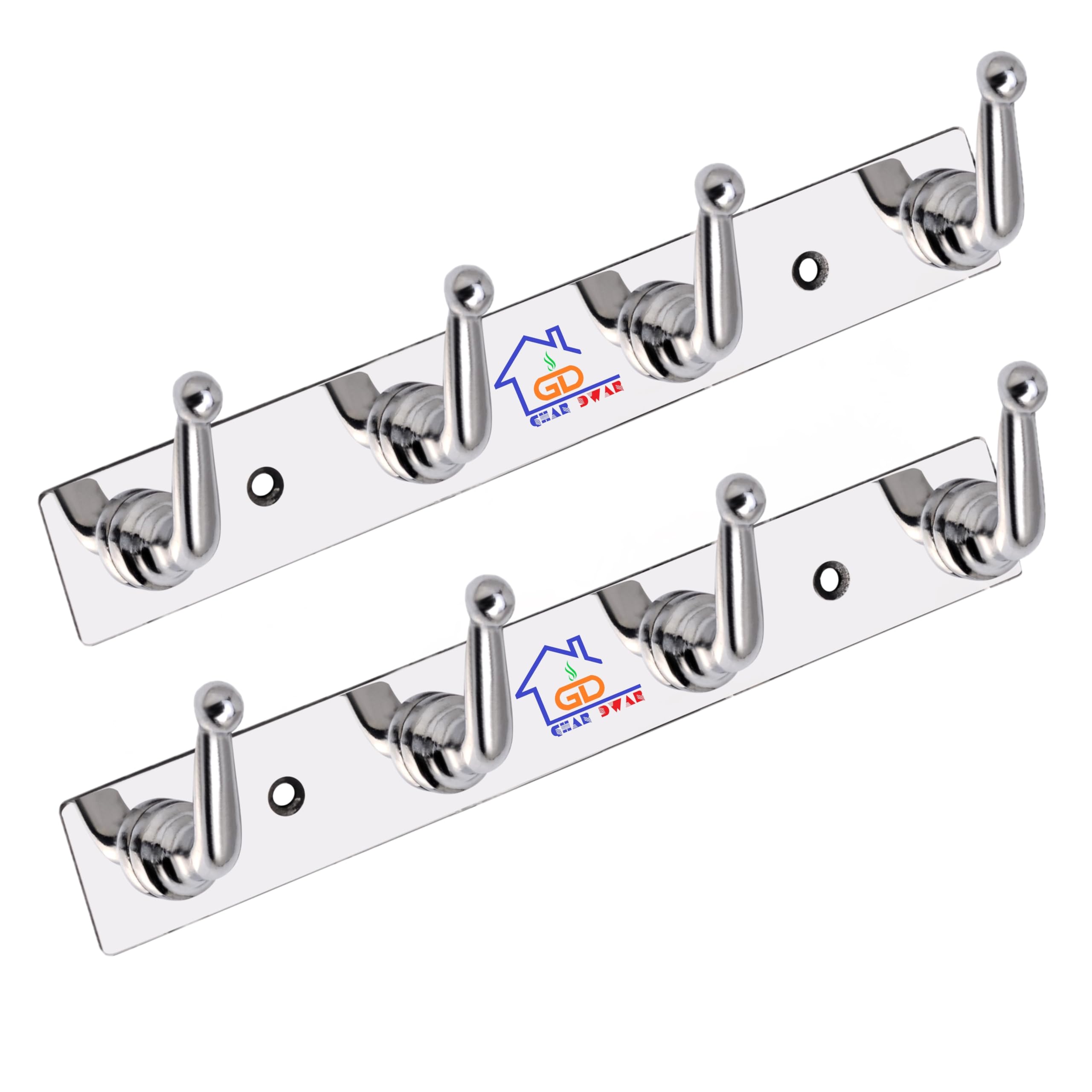 GHAR DWAR Stainless Steel Pin Cloth Hanger Wall Hooks Rail for Hanging Clothes Bathroom Wall Door for Hanging Keys Towel Silver Hook (4 Pin Silver, Pack of 2) (B0CKW5RV71) Amazon Price History, Amazon Price Tracker
