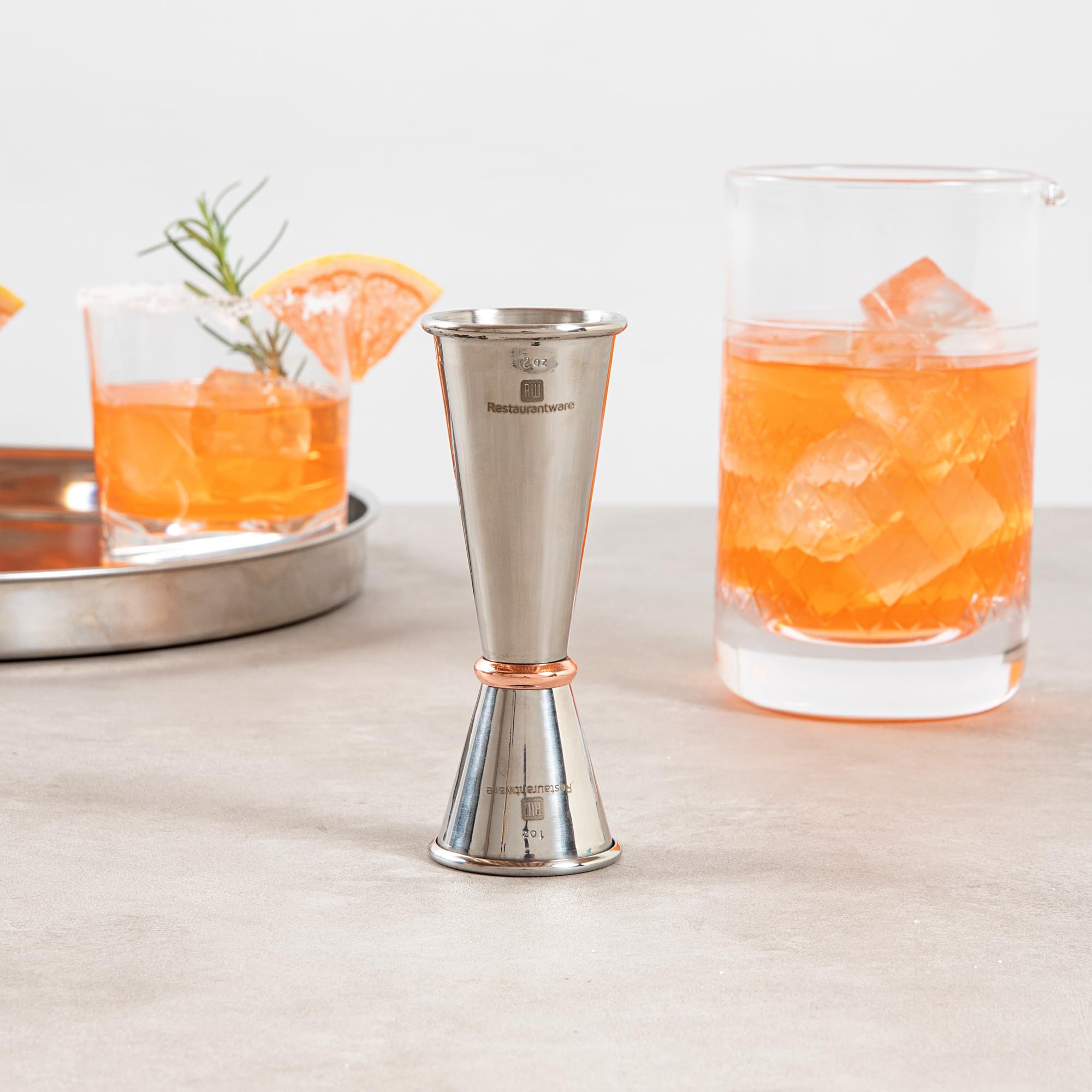 Restaurantware Medidor de doble cara – Medidor de cóctel estilo japonés – 28.3 g y 56.7 g – Acero inoxidable pulido 18/8 – Medidor profesional de barra – Caja de 1 unidad
