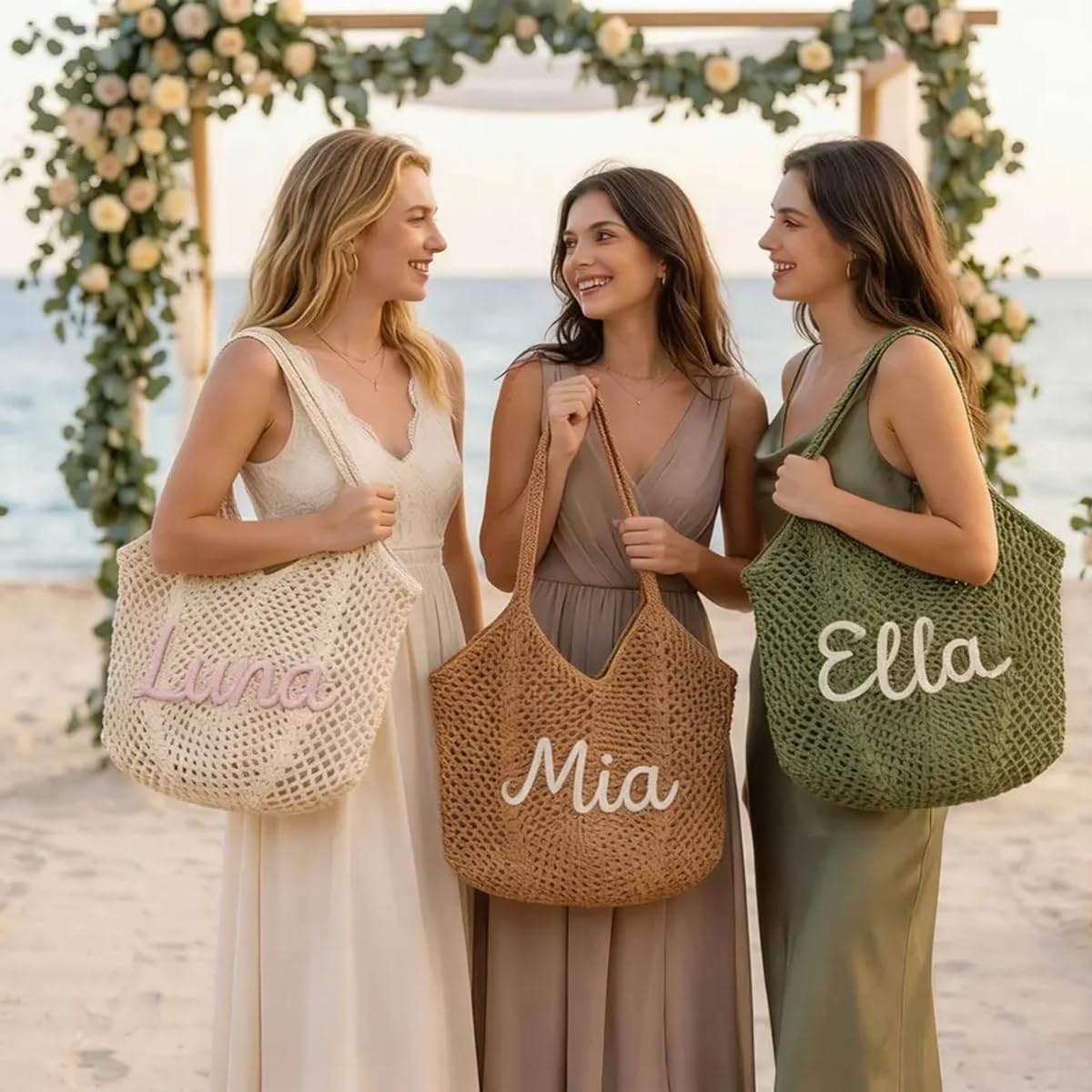 Personalized beach tote bags, Bachelorette Party Gift Bags, Wedding Party Gifts, Crochet beach bags