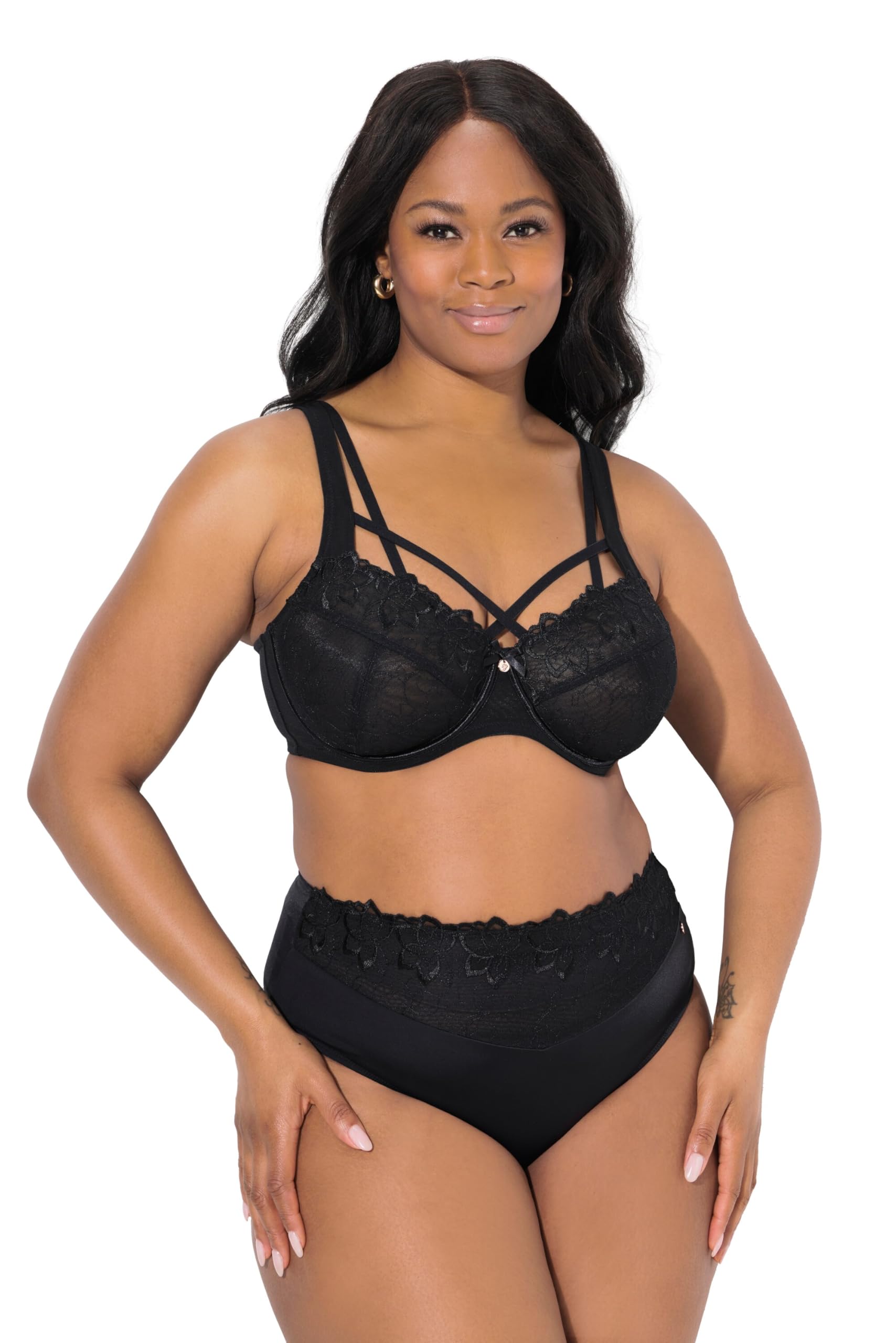 Ulla Popken Damen Truyou Bügel-BH, Transparente Spitze, Cup C - F Bra