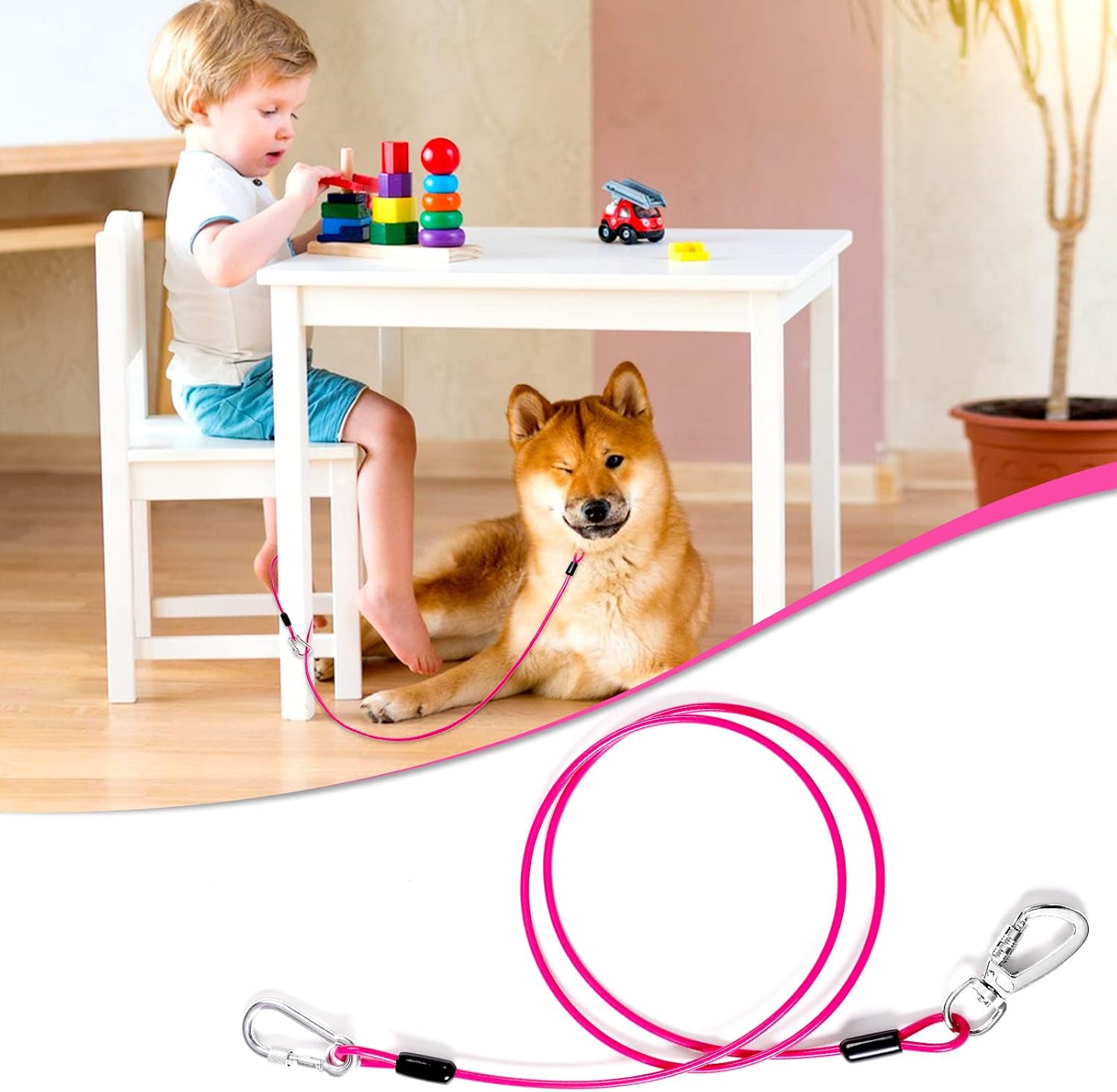 Short Leash for Dog Training, 4/5ft Dog Tie Down Tether, Chew Proof Tie Out Cable, Chain Dog Lead with Heavy Duty Carabiner, Short Hands…