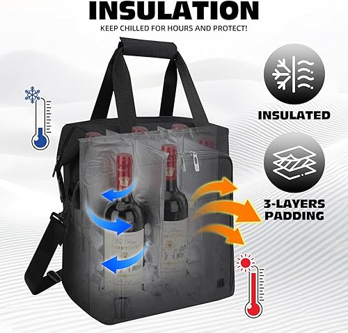 Miniatura 85 de ALLCAMP - Bolsa de vino con compartimento refrigerador, juego de picnic que lleva dos juegos de vajilla Negro