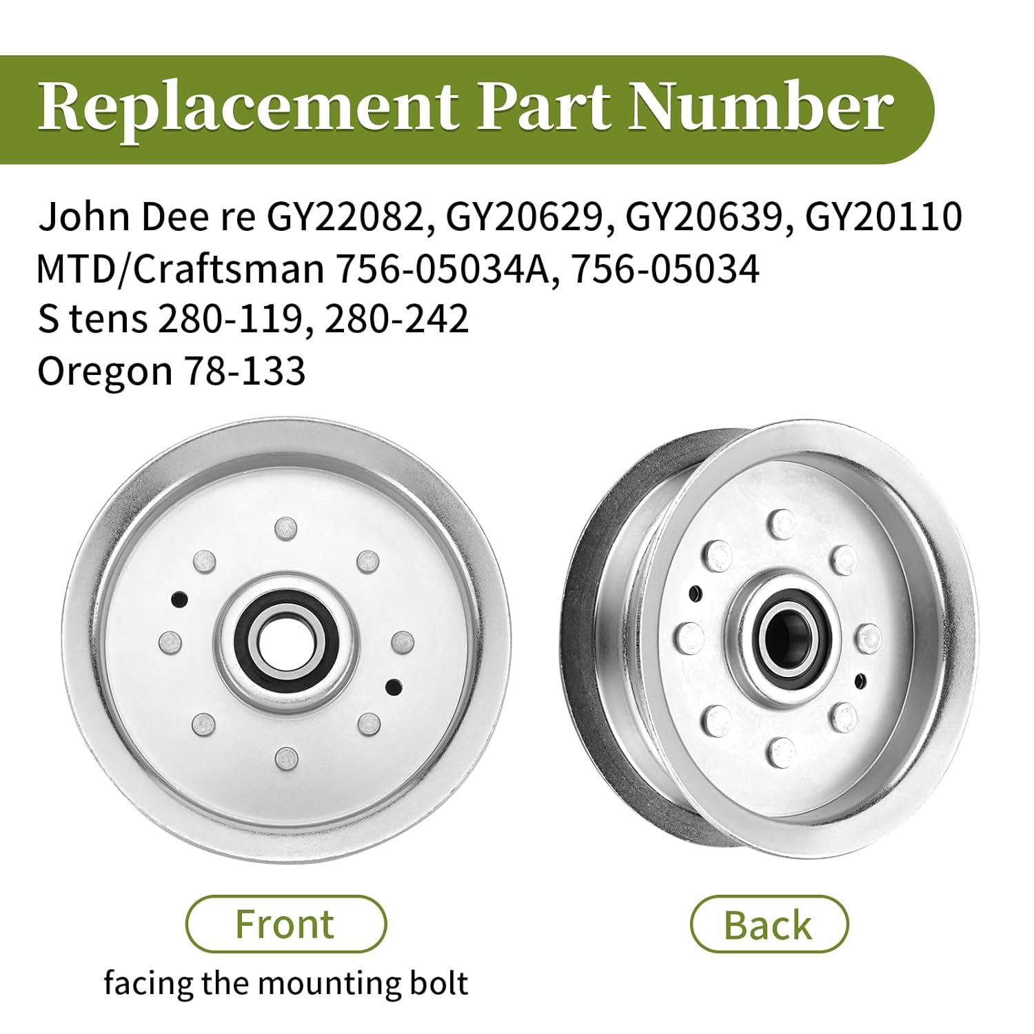 756-05034A Idler Pulley GY20629 GY22082 Fit for John Dee re Riding Mower 42 inch Deck, AUC17621 Flat Idler Pulley Compatible with John Dee re L120 L110 LA115 D125 D170, MTD T1000 Lawn Tractors, 2 Pack