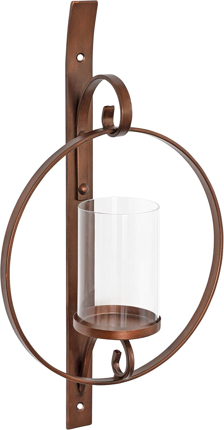 Kate and Laurel Doria Transitional Metal Wall Sconce, 12 x 22, Bronze, Chic Sconce and Candle Holder for Wall