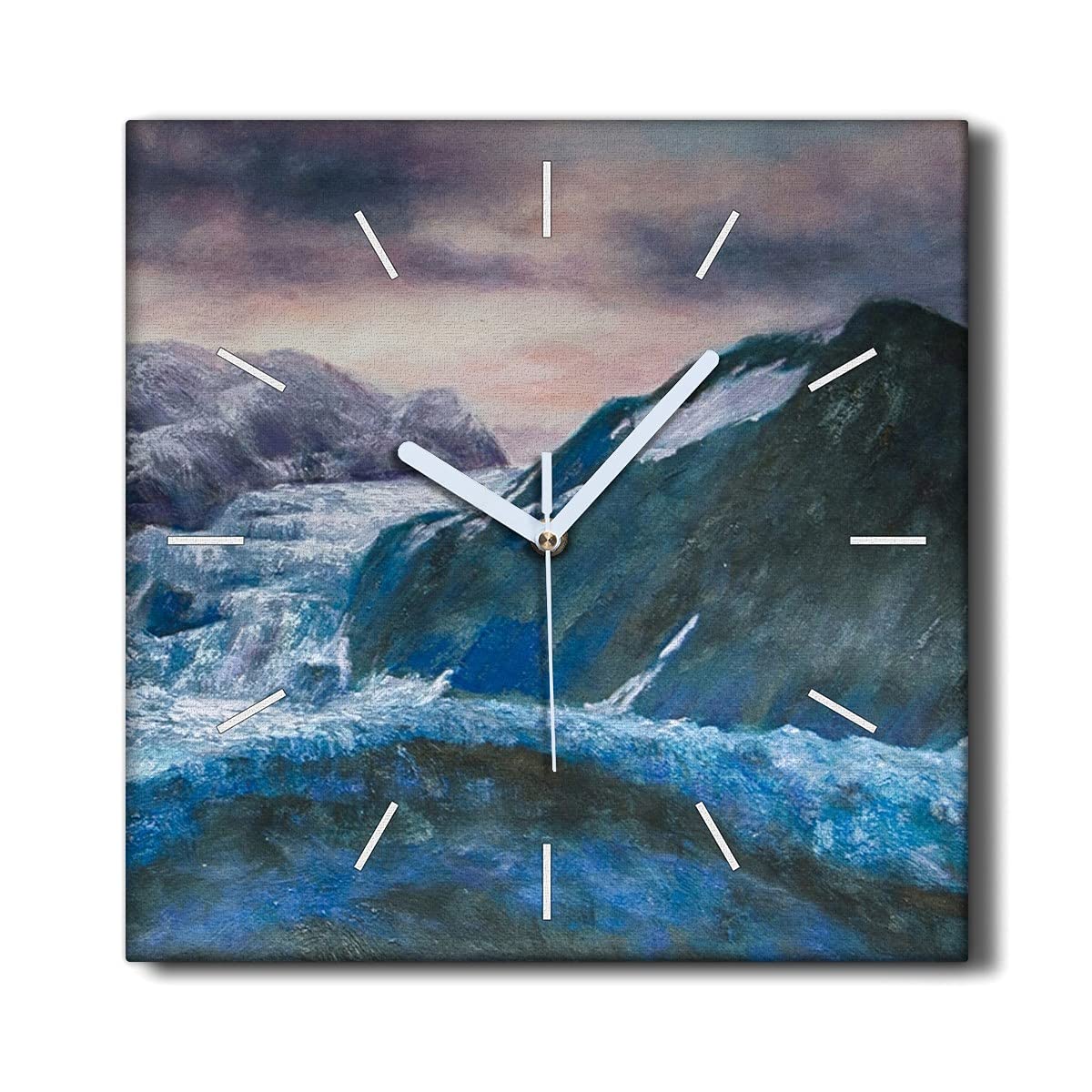 Horloge sur toile 30x30 cm motif montagne enneigée décoration de salon sans tic-tac Coloray