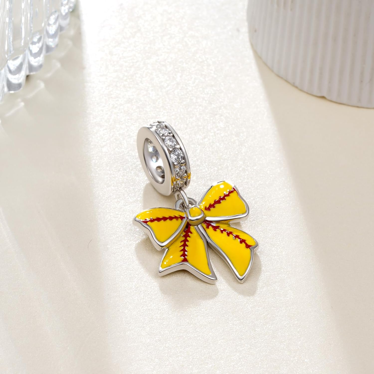 Sports Bow Charm 925 Sterling Silver Sports Theme Charm Jewelry Gifts for Women